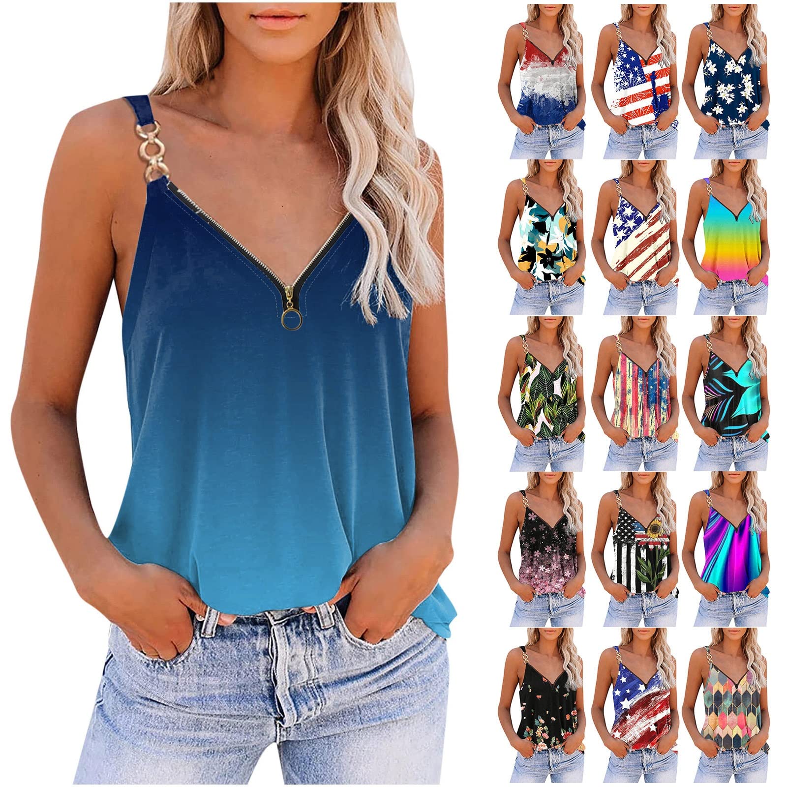 Women's Cute Sleeveless Graphic Tank Tops - V-Neck Summer Blouses for Casual Wear, Beach Outfits & Going Out in 2023 | Loose Fit Comfortable Shirts for Women