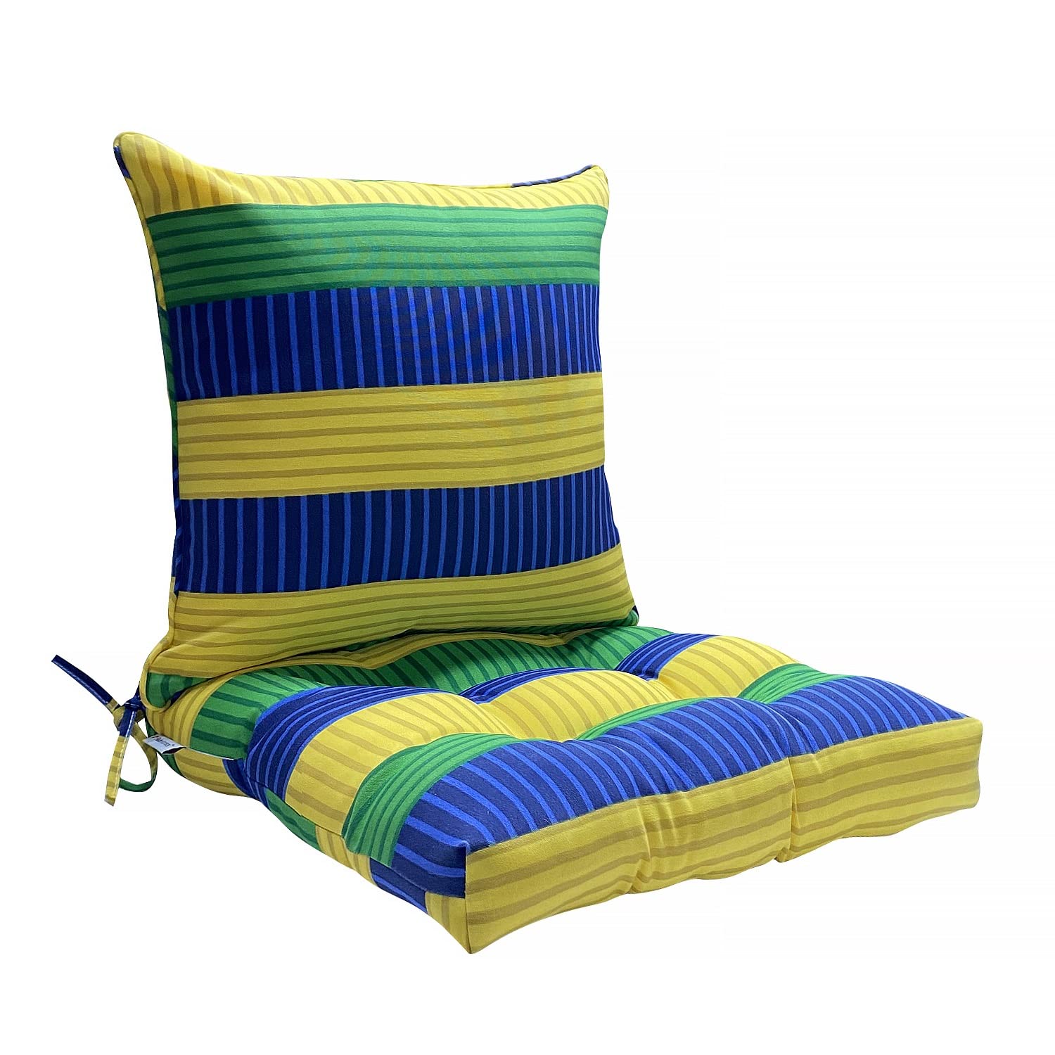 FBTS Prime 20x20 Inch Outdoor Tufted Seat Cushion Set - Green Stripe Patio Chair Cushions & Pillows for Wicker Furniture - Perfect for Garden, Deck, Poolside, and Patio Lounging