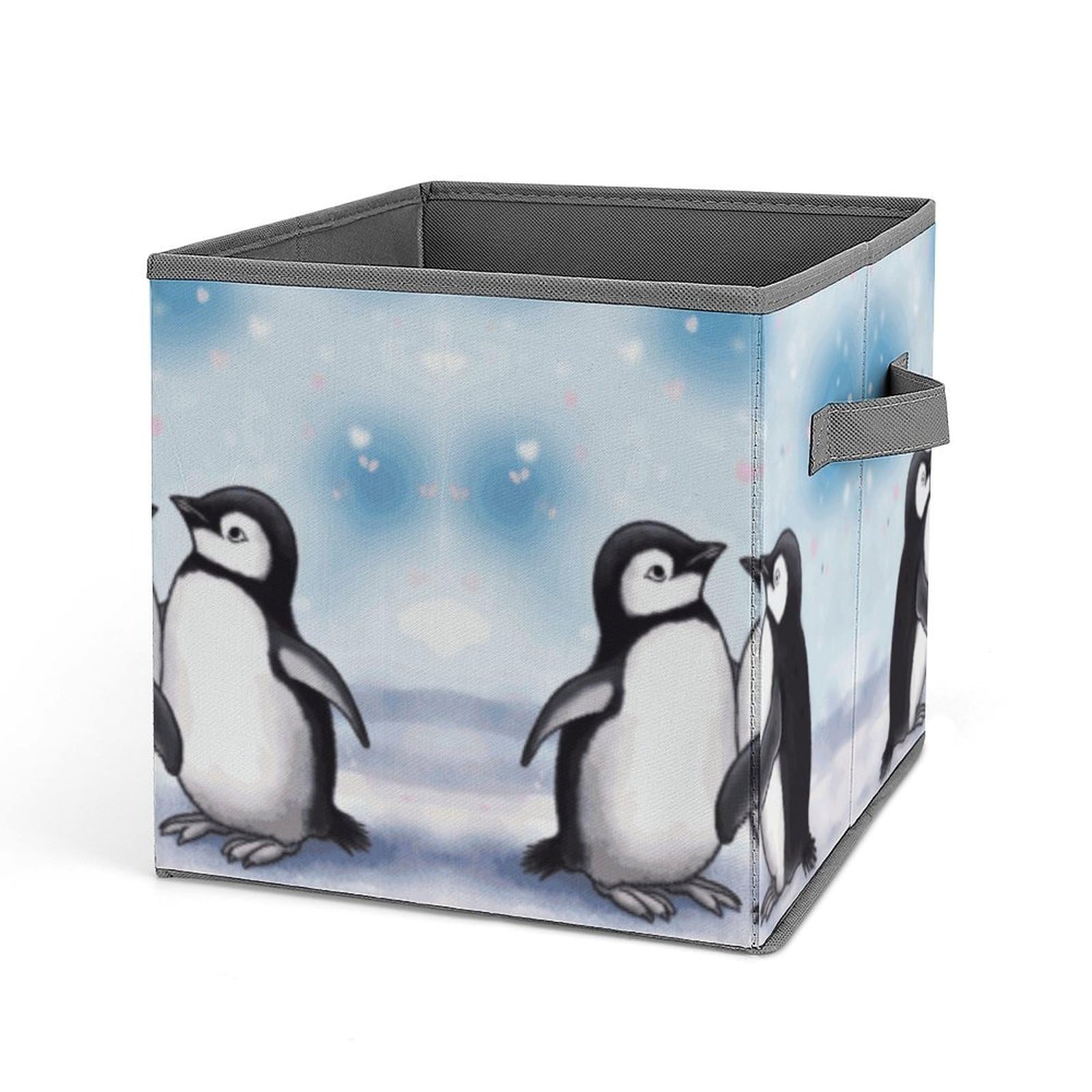 Collapsible Storage Bins with Handles - Penguin Printed Organizing Baskets for Home & Office