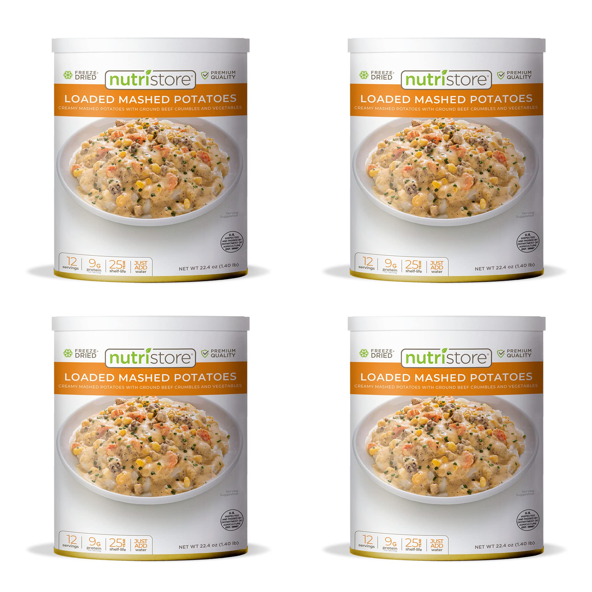 Nutristore Freeze-Dried Loaded Mashed Potatoes - Emergency Survival Food with 25 Year Shelf Life | USDA Inspected Bulk Food Storage | Perfect for Camping, Hiking & Emergency Preparedness | Quick & Easy Meal Solution