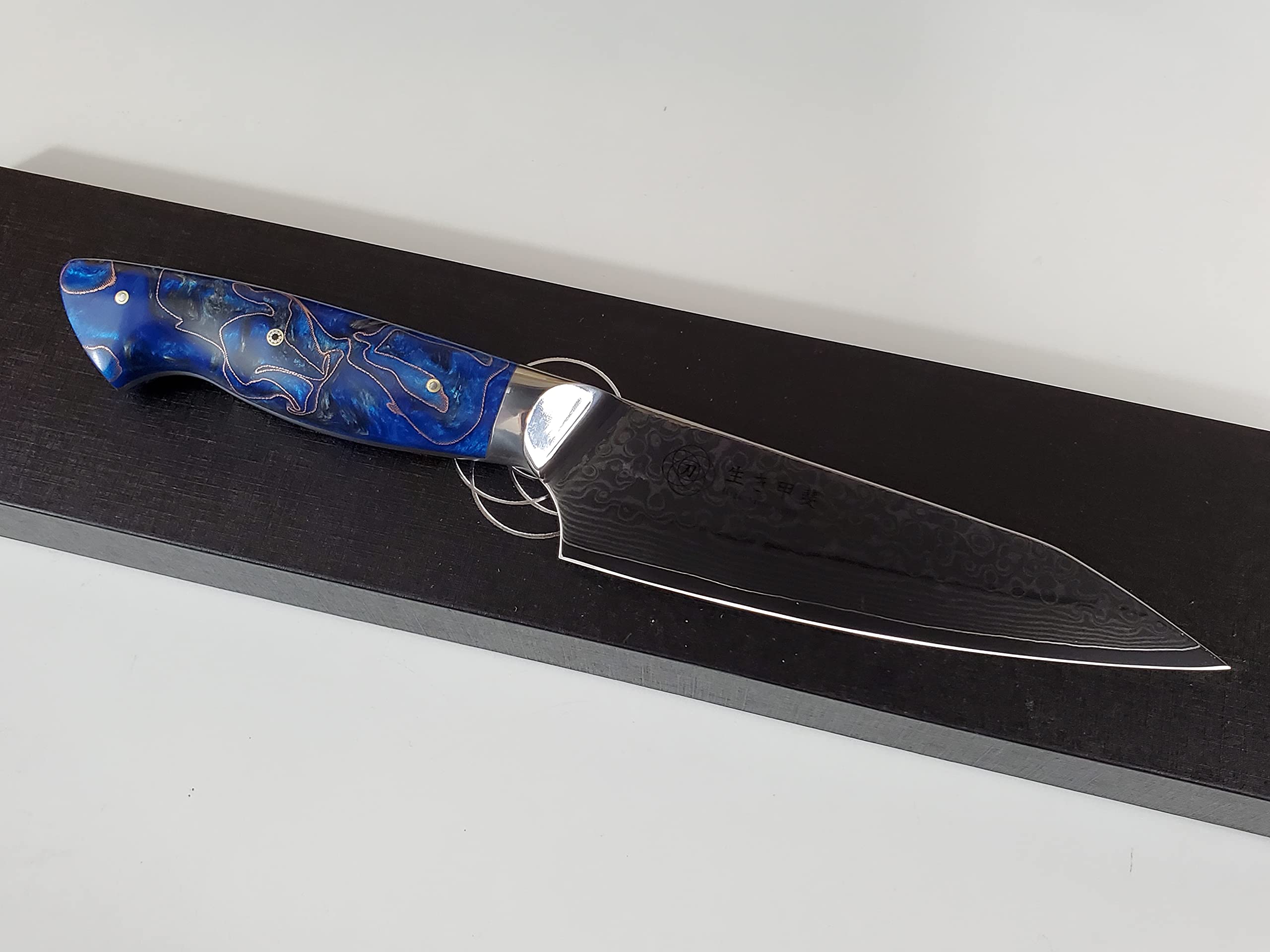 Premium Handcrafted Damascus Chef Knife - VG10 Steel Blade with Copper Brass Core Handle - 6