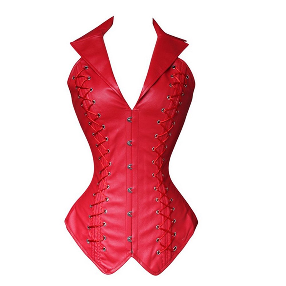 Women's Faux Leather Steel Bone Corset - Waist Trainer Body Shaper for Workout & Weight Loss - Slimming Bustier for Sports, Gym, Yoga & Everyday Wear