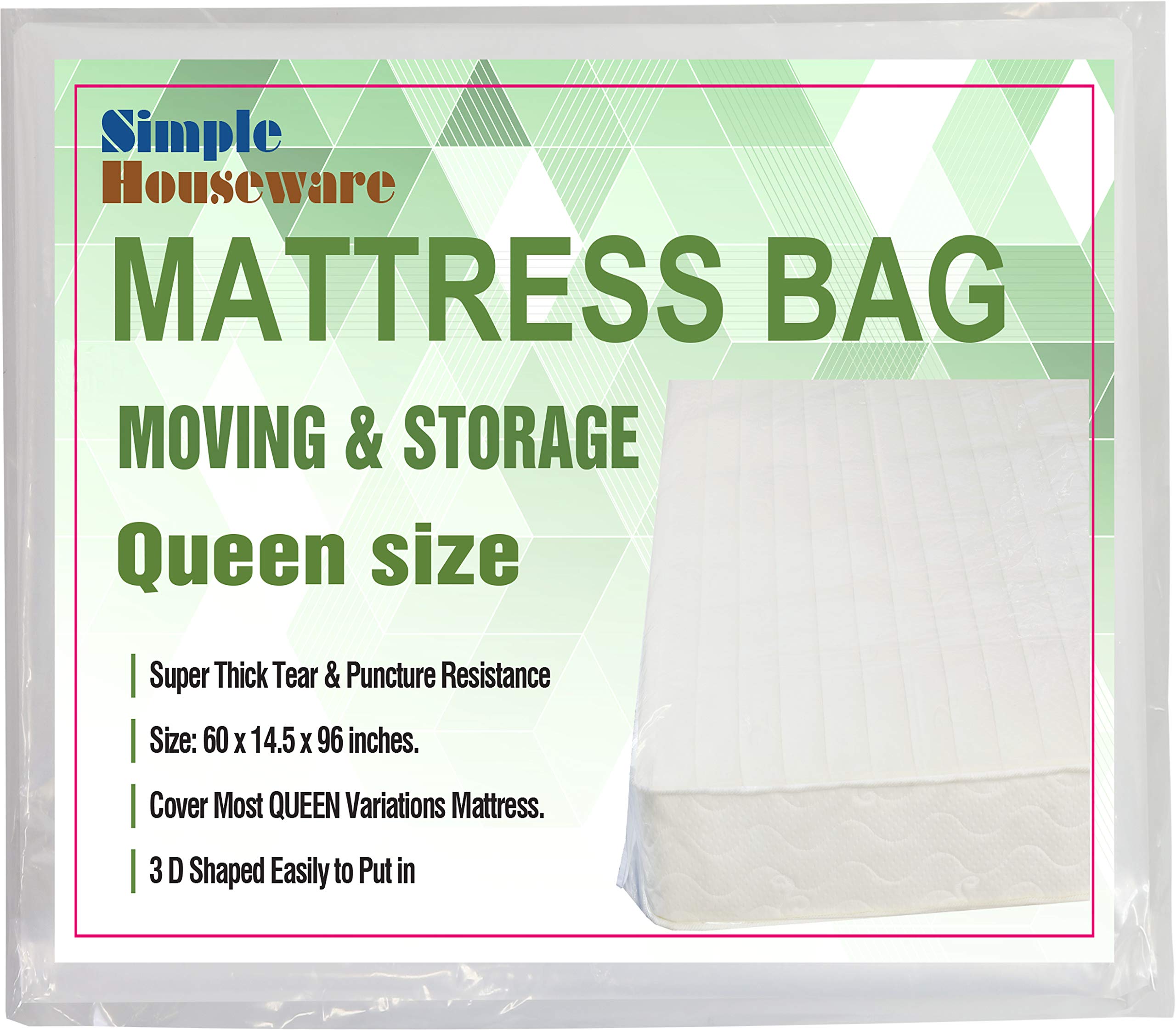 Queen Size Mattress Bag - Waterproof & Dustproof Storage Cover for Moving & Long-Term Protection | Simple Houseware