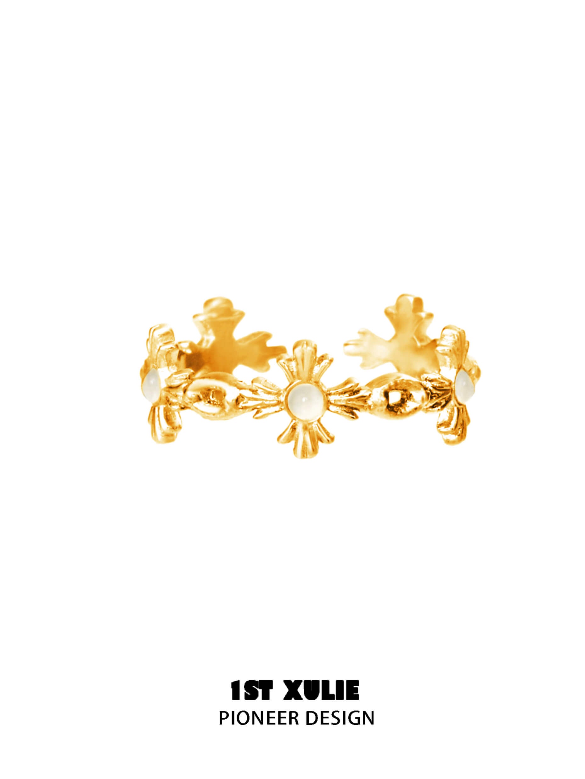 S925 Sterling Silver 24K Gold Plated White Agate Open End Ring for Women - Elegant Boho Stackable Jewelry for Daily Wear & Special Occasions