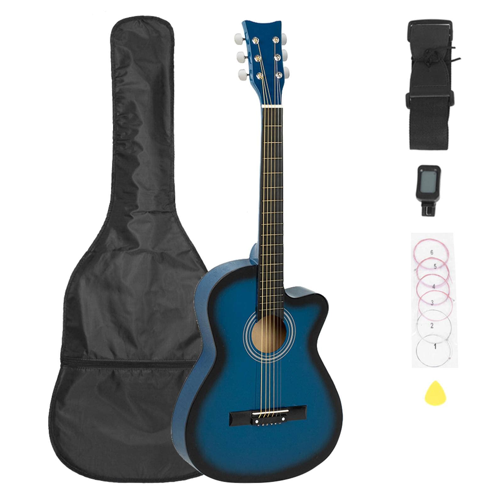 38 Inch Spruce Top Cutaway Acoustic Guitar with Gig Bag, Strap, Tuner & Extra Strings - Blue - Perfect for Beginners, Travel & Live Performances