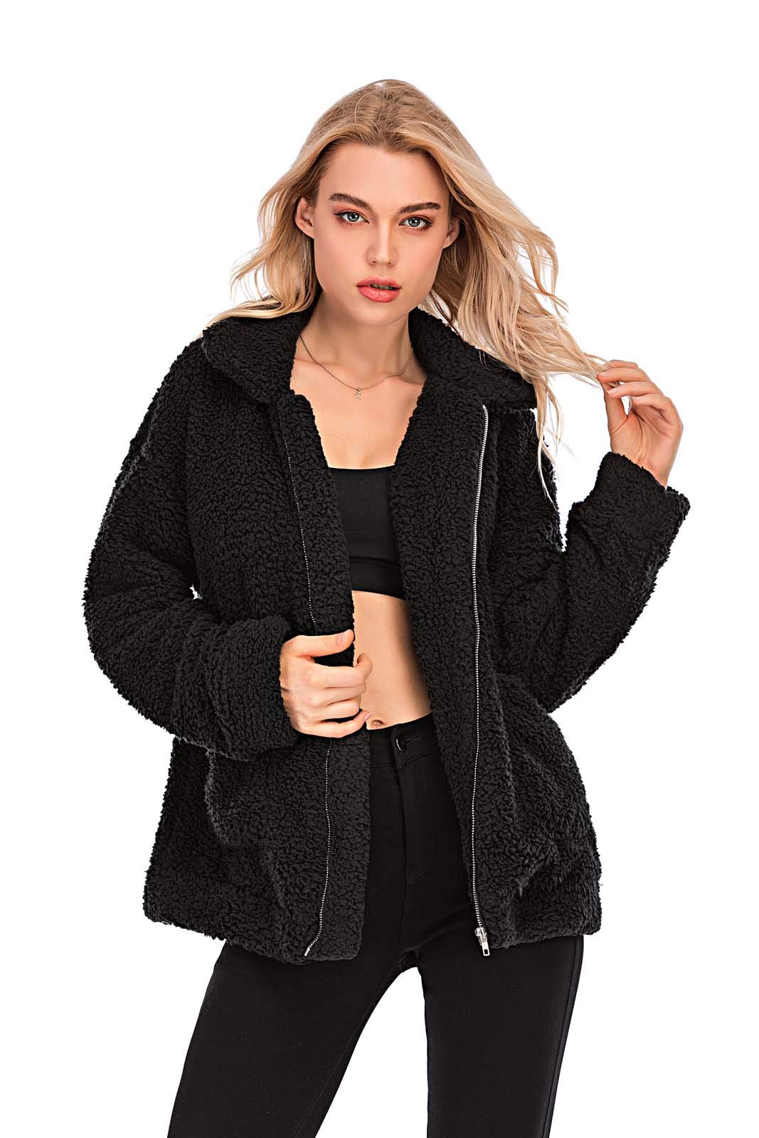 Women's Faux Fur Jacket - Winter Shaggy Fleece Coat with Shearling Collar | Warm Outerwear for Casual Outings & Cold Weather Fashion