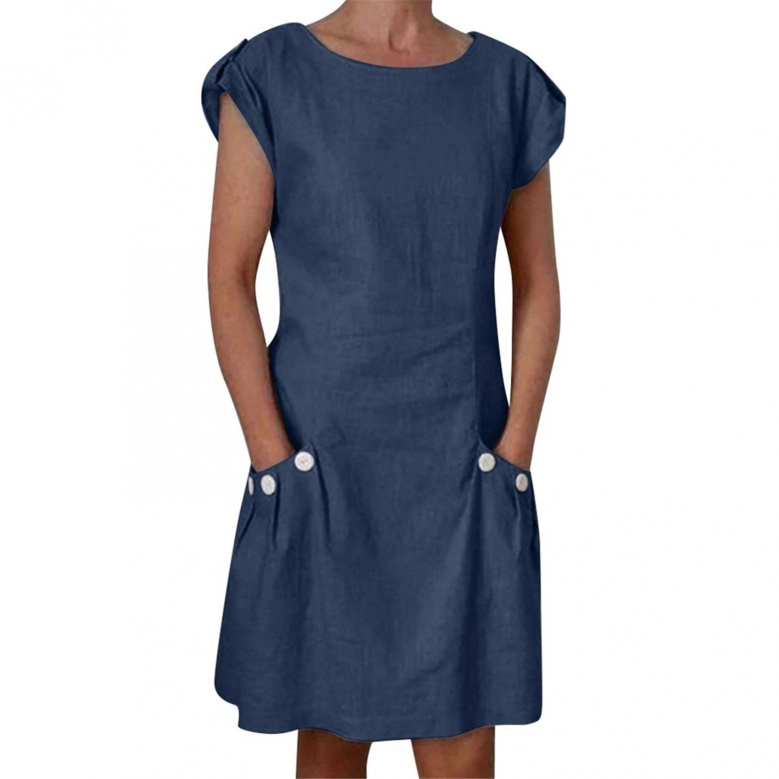 Gillberry Women's Stretchy Bodycon Dress - Round Neck Short Sleeve Casual Office Dress with Pocket | Perfect for Work, Party & Everyday Wear