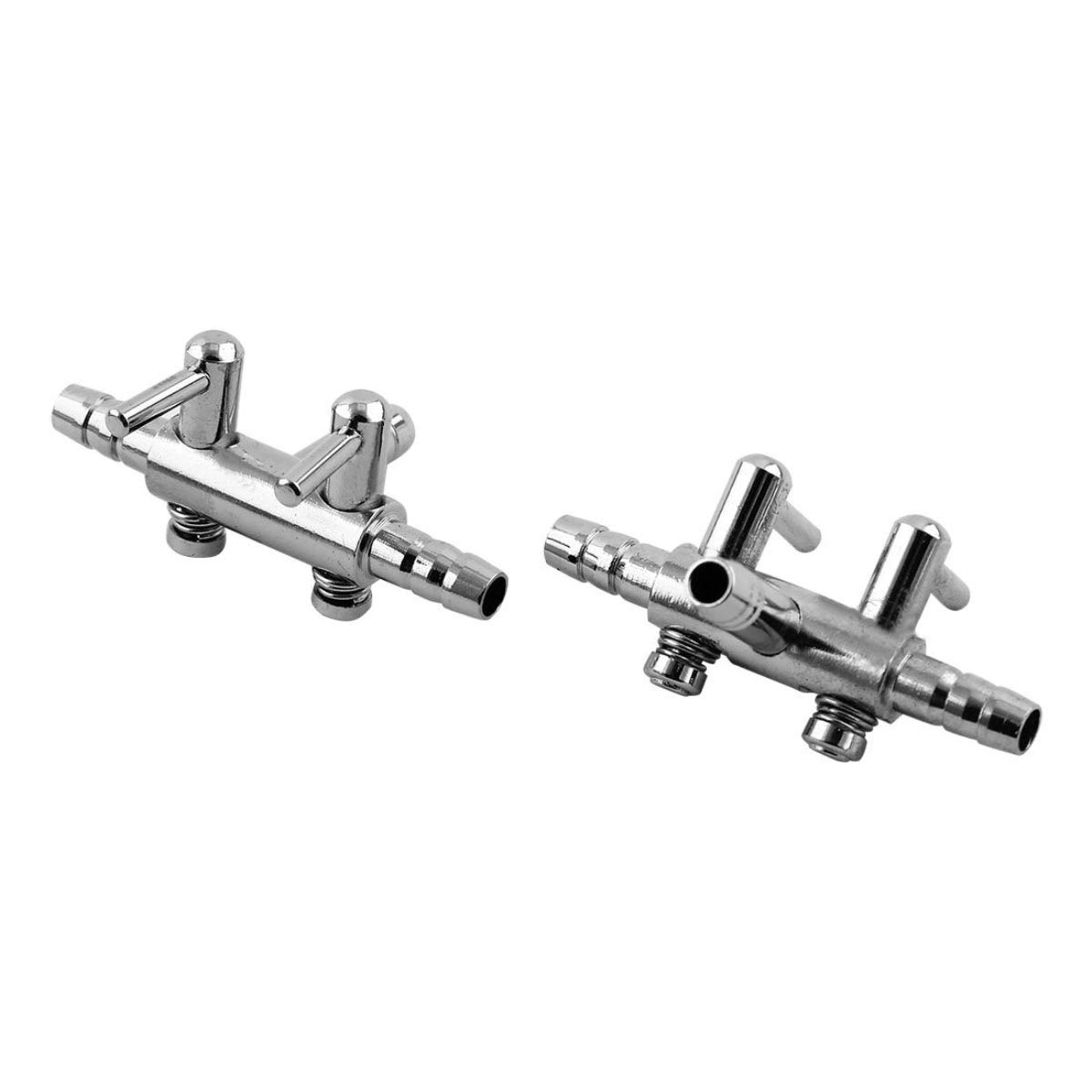 Premium Stainless Steel 2-Way Aquarium Air Control Valve - Chrome Metal Gang Manifold, Air Tap & Splitter (2 Pack) - Perfect for Fish Tank, Hydroponics & Aquaponics Systems