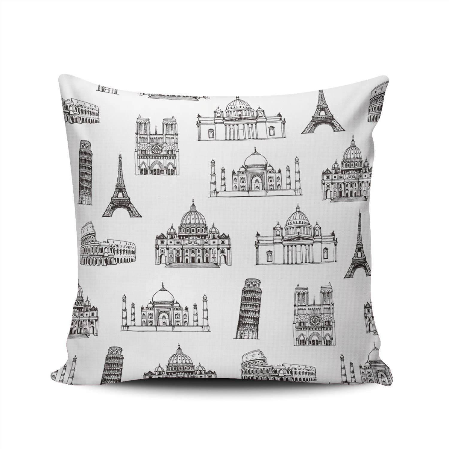 Premium MUKPU Landmarks of The World Throw Pillow Covers 18x18 Inch - Double Sided Printed Decorative Pillow Cases with Hidden Zipper for Sofa, Bed & Home Decor