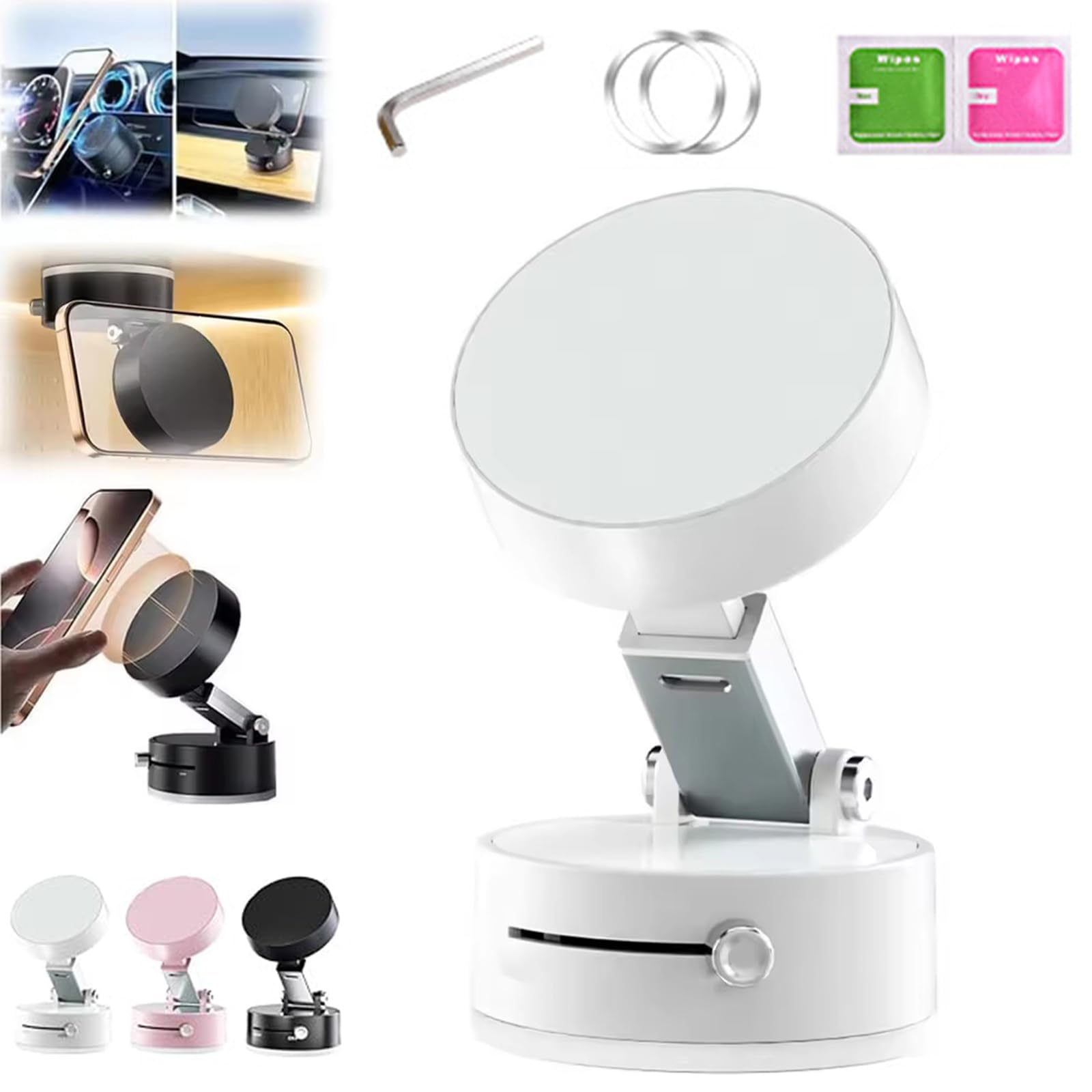 Foldable Magnetic Phone Holder - Adjustable Car & Gym Mount (White)