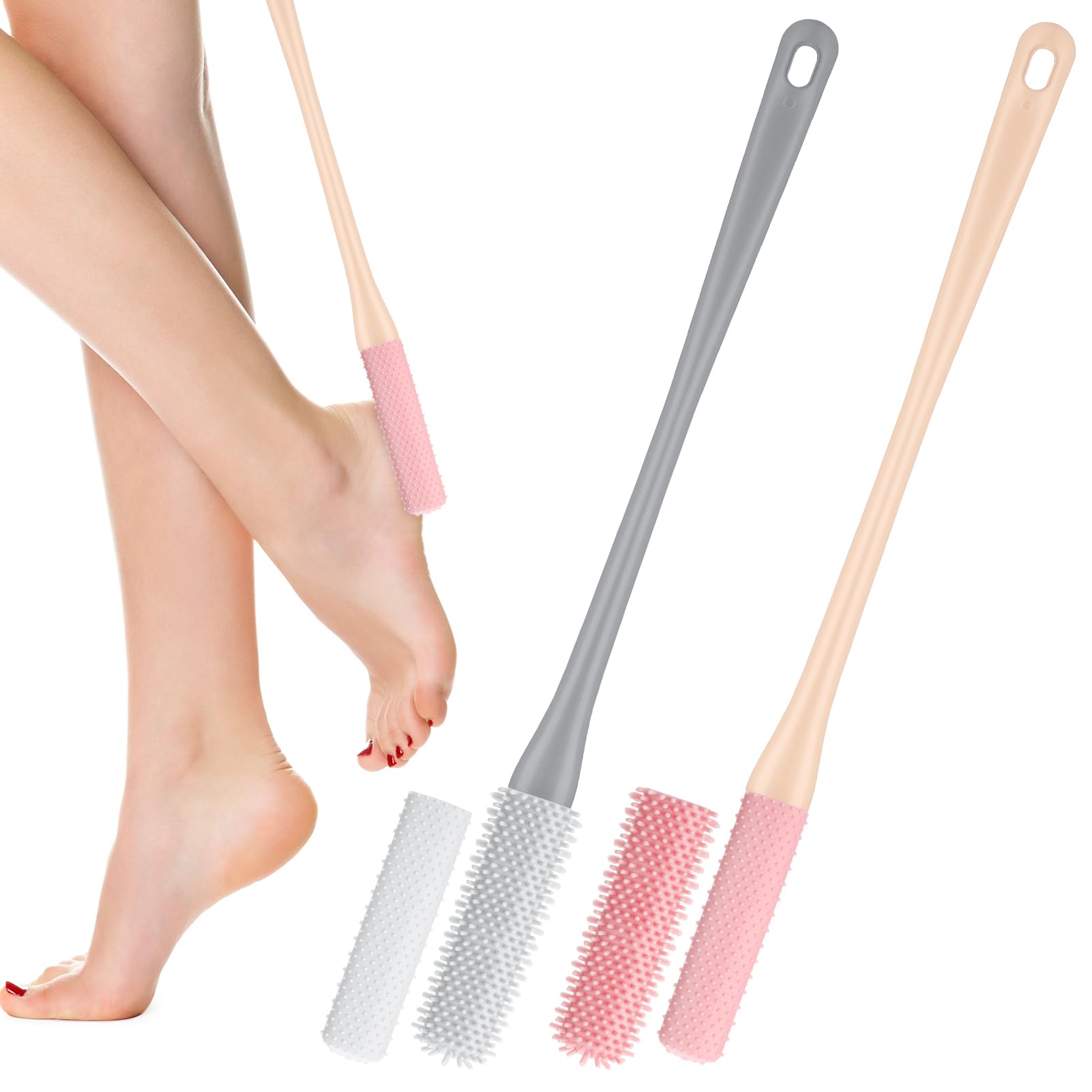 2 Pack Long Handle Toe Cleaning Brush with Silicone Bristles - 15.7