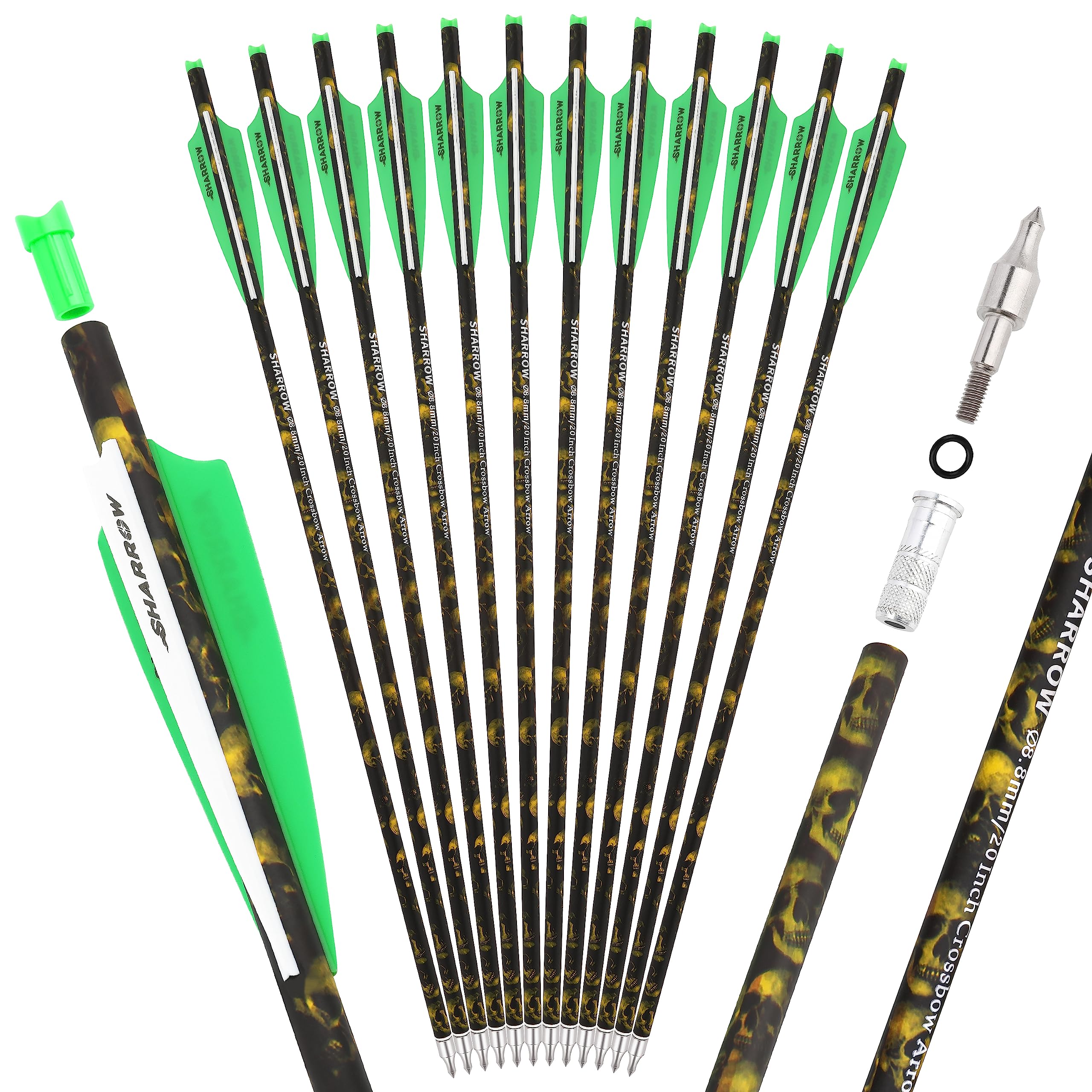 ZSHJGJR 6/12pcs Carbon Crossbow Bolts 16-22 Inch Archery Arrows with 125 Grain Removable Tips for Hunting, Shooting, and Outdoor Adventures
