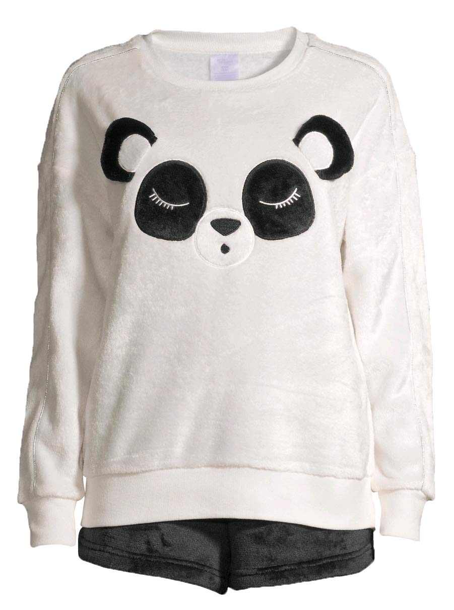 Cozy Panda Print Winter White Plush Top & Boxers Pajama Set for Men - Soft Sleepwear 3XL - Perfect for Cold Nights & Lounge Wear