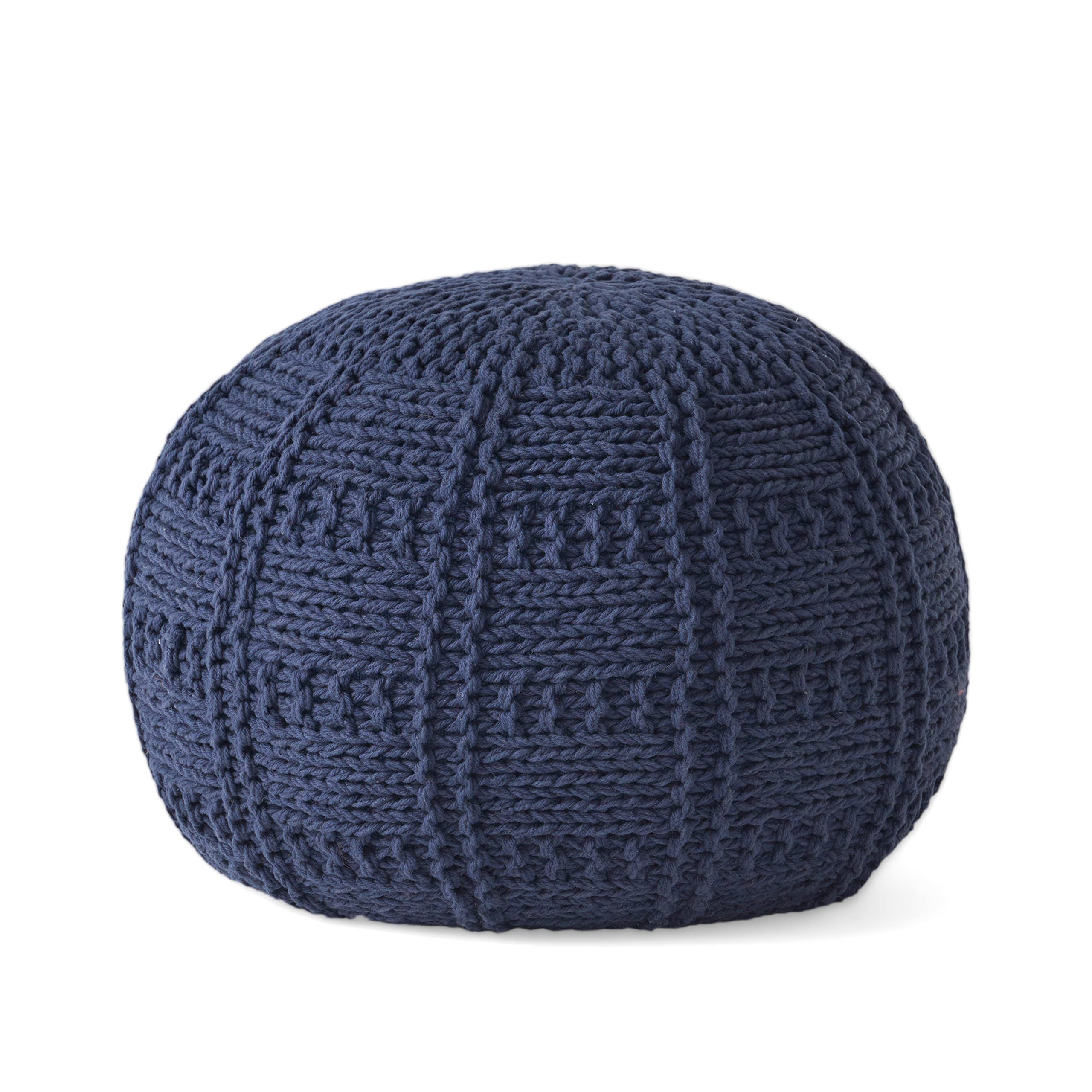 Christopher Knight Home Yuny Pouf Ottoman - Navy Blue Square Footrest Stool for Living Room, Bedroom & Dorm | Modern Home Decor Accent Piece