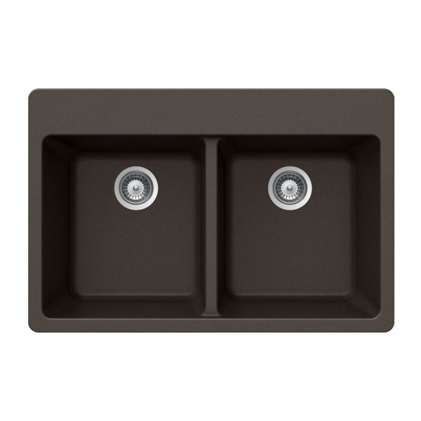Hamat SIO 3322DT MO Granite Topmount 50/50 Double Bowl Kitchen Sink in Mocha - Perfect for Modern Kitchens, Restaurant Prep Areas & Busy Households