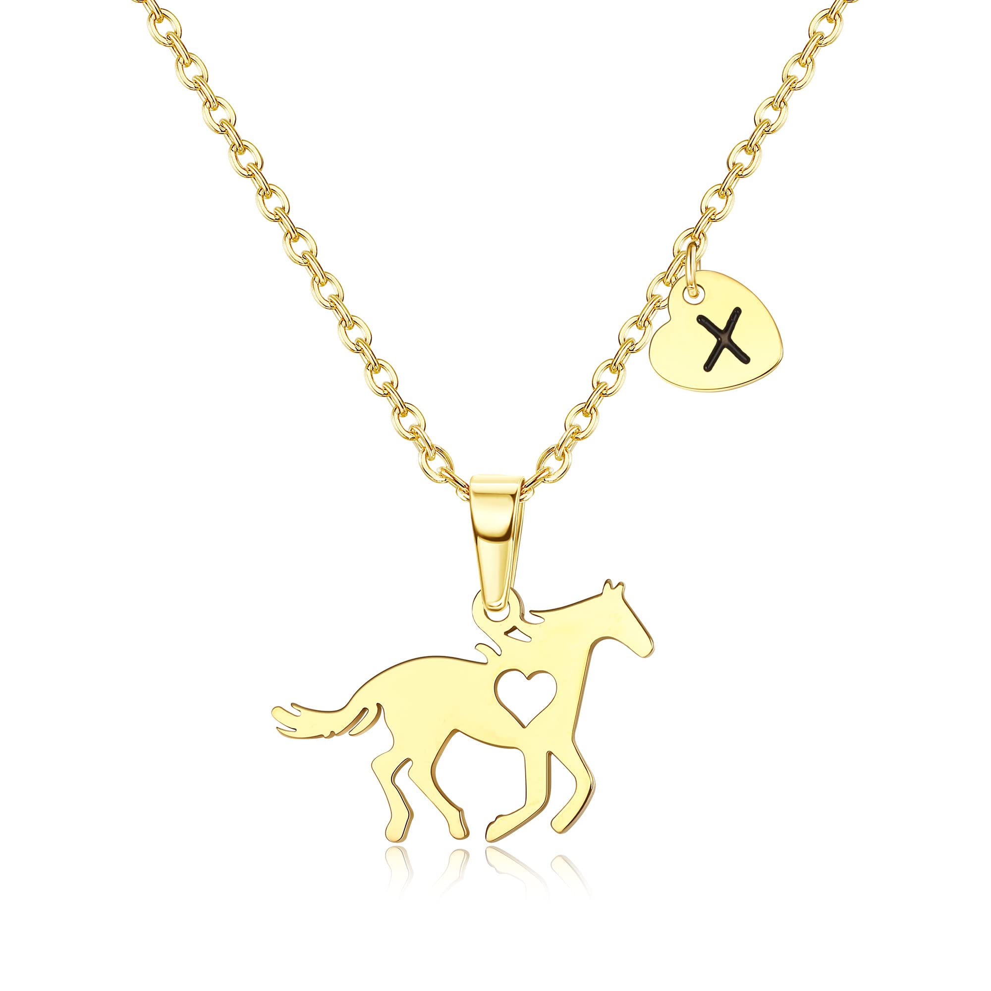 Jewenova Dainty Horse Necklace for Women - Initial A Heart Charm Pendant, Stainless Steel Horse Jewelry Gift for Her - Perfect for Horse Lovers, Birthday & Anniversary Gifts (Silver Tone)