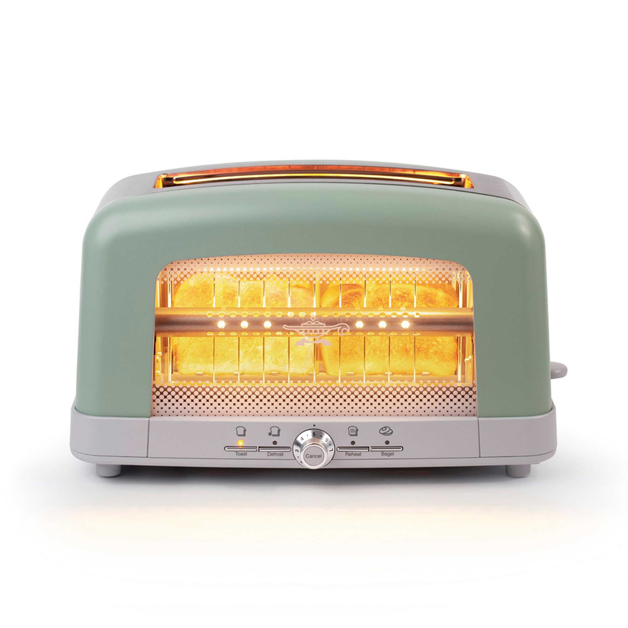 HeatMate Graphite Heating Technology Pop-Up Toaster with 7 Heat Settings, 3 Toasting Functions & Bagel Mode - Olive/Brushed Nickel - Perfect for Breakfast, Bagels, and Quick Snacks
