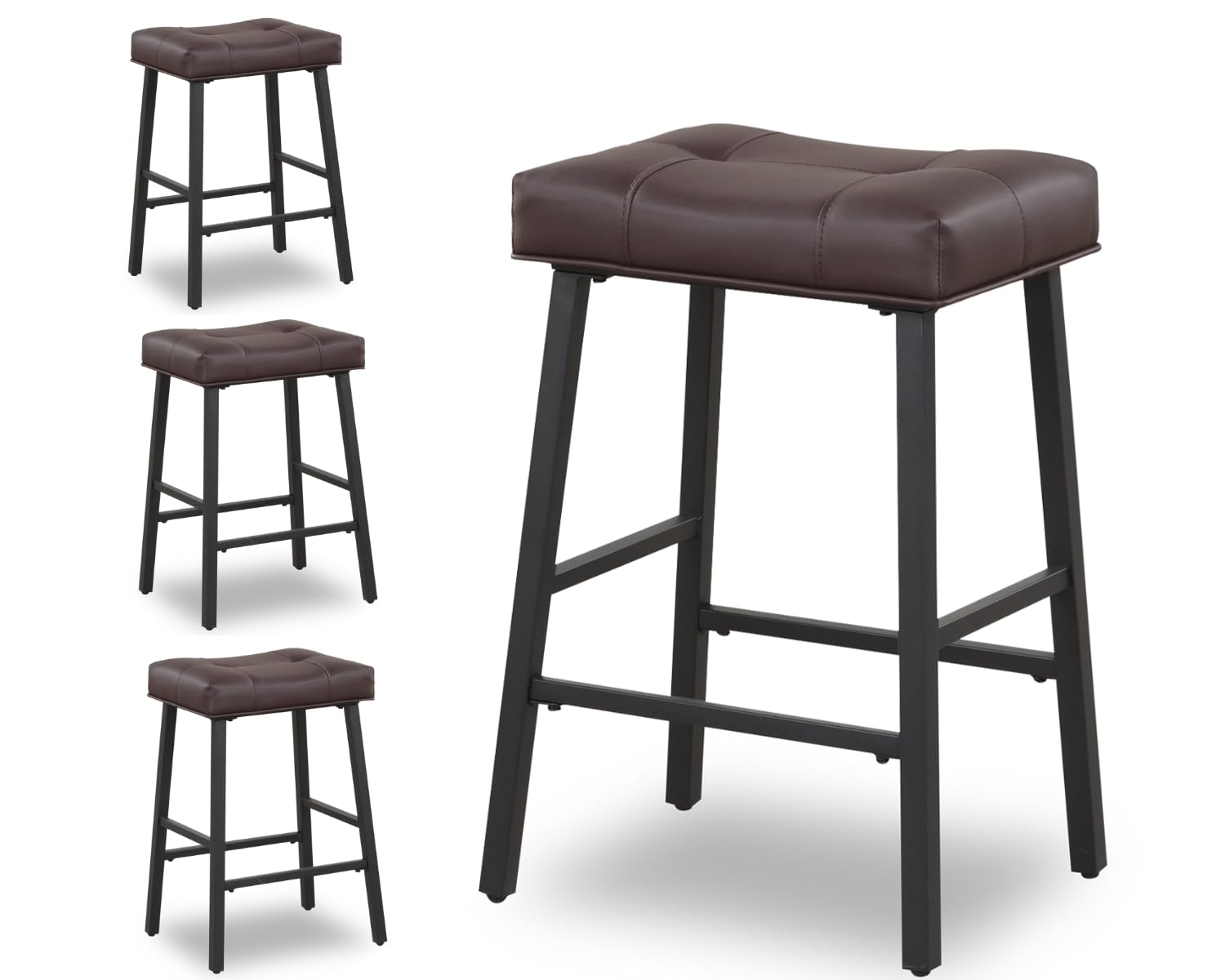 4 Pack Brown PU Leather Bar Stools Set - 24