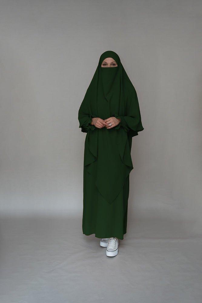 Dark Green Modest Dress with Pockets - Wrinkle-Free & Comfortable - Perfect for Church, Work, and Everyday Wear