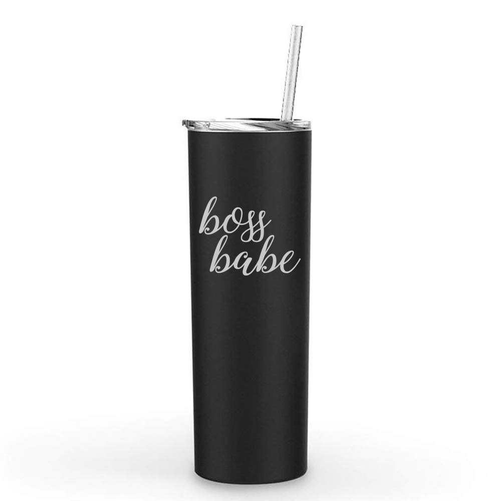 20 oz Skinny Tall Stainless Steel Tumbler - Vacuum Insulated Travel Mug with Straw & Lid - Leakproof Coffee Cup for Women - Perfect for Office, Gym, Hiking & Car Commutes (Black)