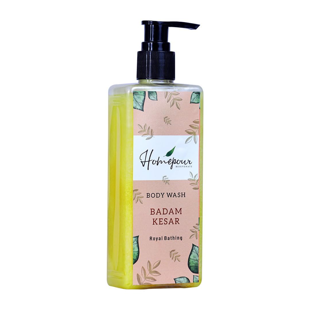 Badam Kesar Body Wash - 250ml Handmade Almond Saffron Shower Gel for Royal Bathing Experience | Moisturizing & Luxurious Skincare for Dry Skin | Perfect for Daily Use & Gift Sets