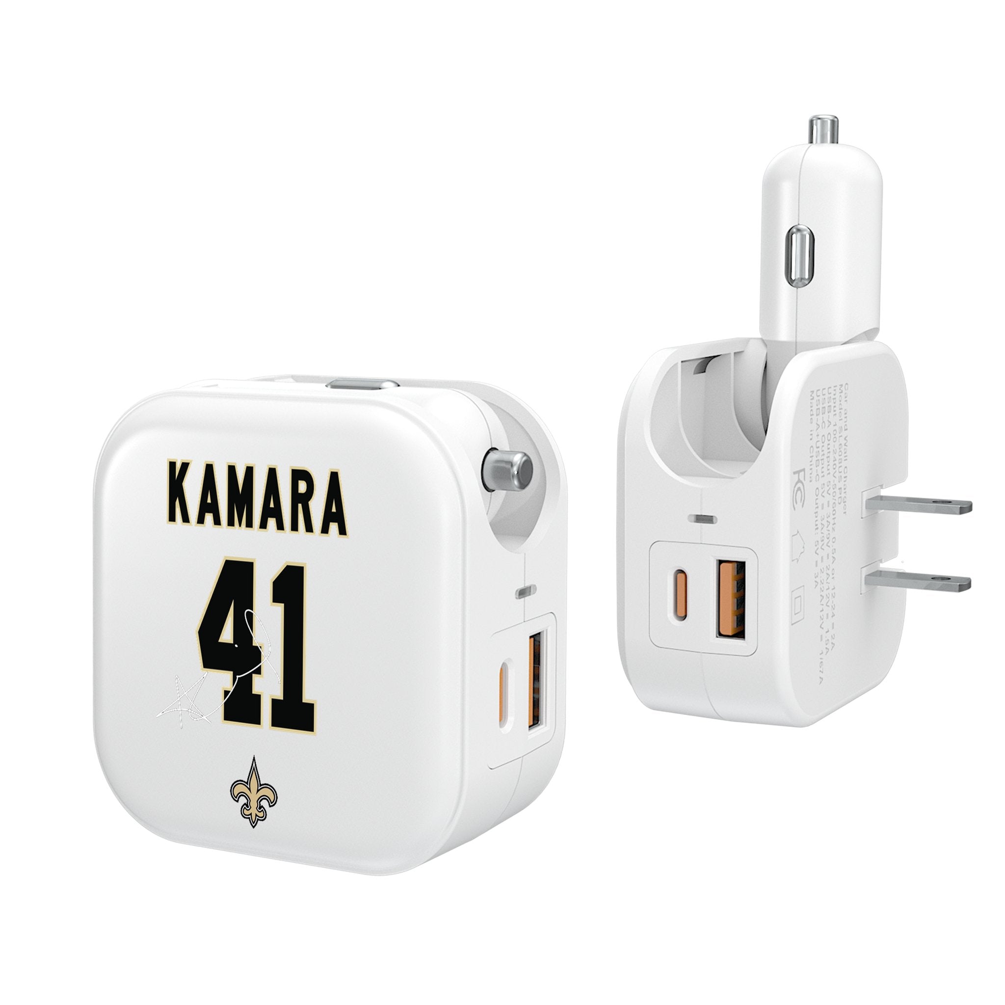 Alvin Kamara New Orleans Saints 41 Ready 2-in-1 USB Charger - Fast Charging Cable for iPhone & Android - Perfect for Home, Office & Travel