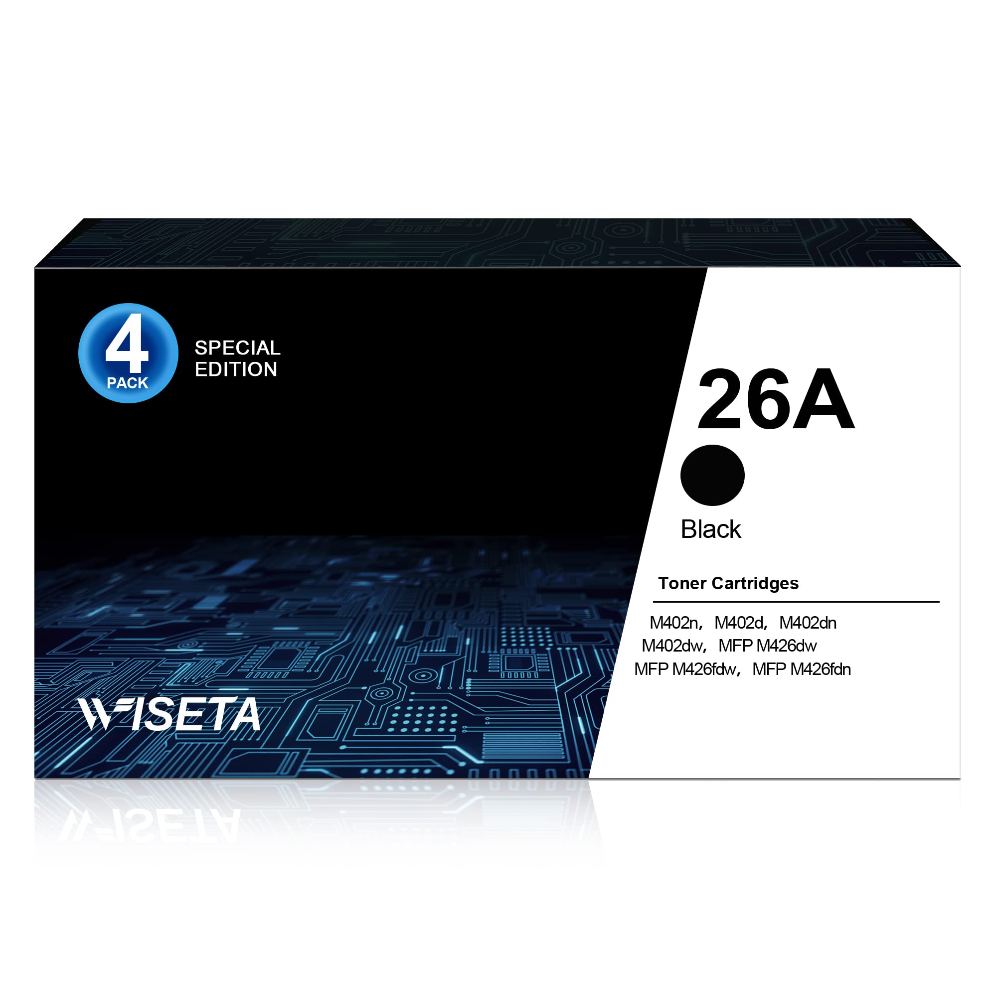 WISETA 4-Pack Black Toner Cartridge Replacement for HP 26A CF226A 26X CF226X - Compatible with HP LaserJet Pro MFP M426dw M426fdw M426fdn M402m M402dn M402d M402dw Printers - High Yield Printing for Office & Home Use