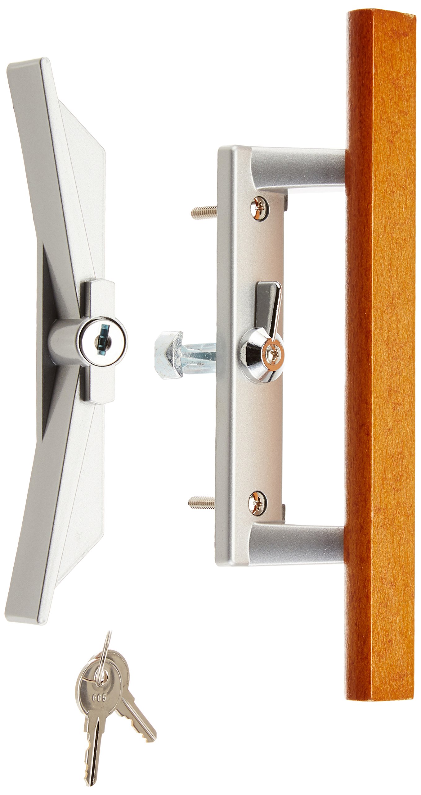 Wright Products Surface Mounted Keyed Sliding Patio Door Latch Set - Wood/Aluminum Grey Replacement Lock for Sliding Glass Doors | Secure Your Home & Enhance Patio Safety