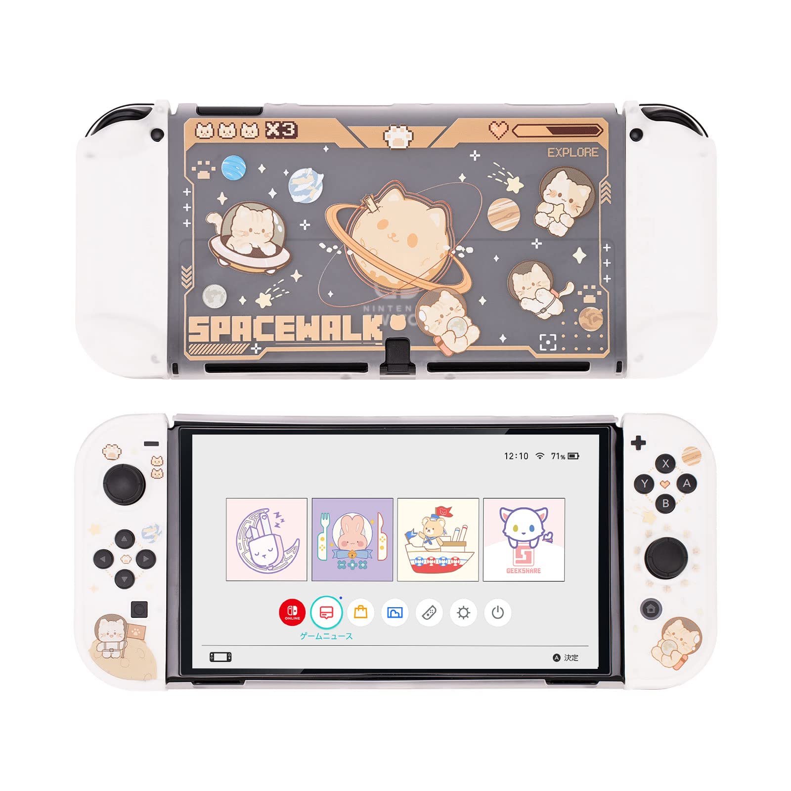 GeekShare Slim Protective Case for Nintendo Switch OLED & Joy-Con - Shockproof, Anti-Scratch Cover with Space Cat Design - Perfect for Travel, Gaming Parties & Everyday Protection