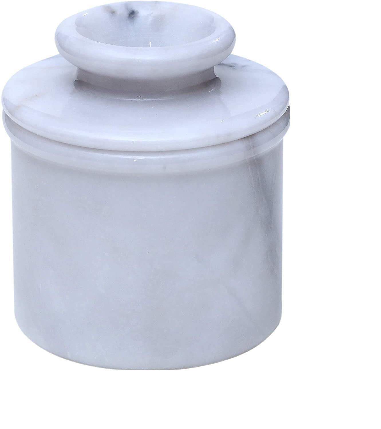 Handmade White Marble French Butter Keeper with Lid - Elegant Butter Dish Cover for Kitchen Storage & Serving | Perfect for Dining Tables, Breakfast Nooks & Farmhouse Decor