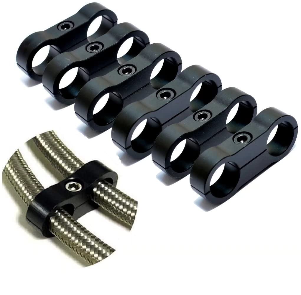8AN Black Aluminum Hose Clamp Separator - Fuel, Oil, Brake, Water & Gas Line Adapter (6-Piece Set) for Automotive, Marine & Industrial Applications