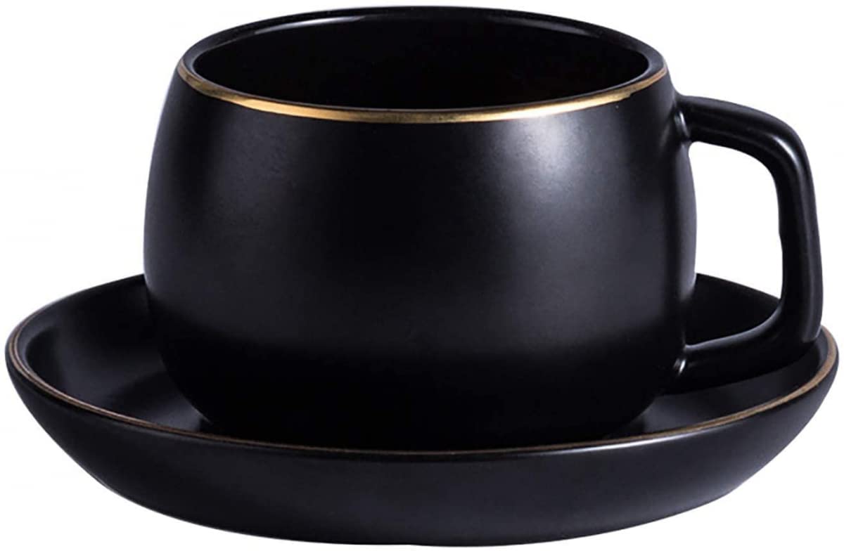 Premium 3-Piece Porcelain Coffee Cup Set with Saucers & Spoons - 300ml Gold Rim Tea Cups for Espresso, Iced Coffee & Tea - Elegant Home & Cafe Serving Set for Afternoon Tea, Coffee Breaks & Entertaining Guests