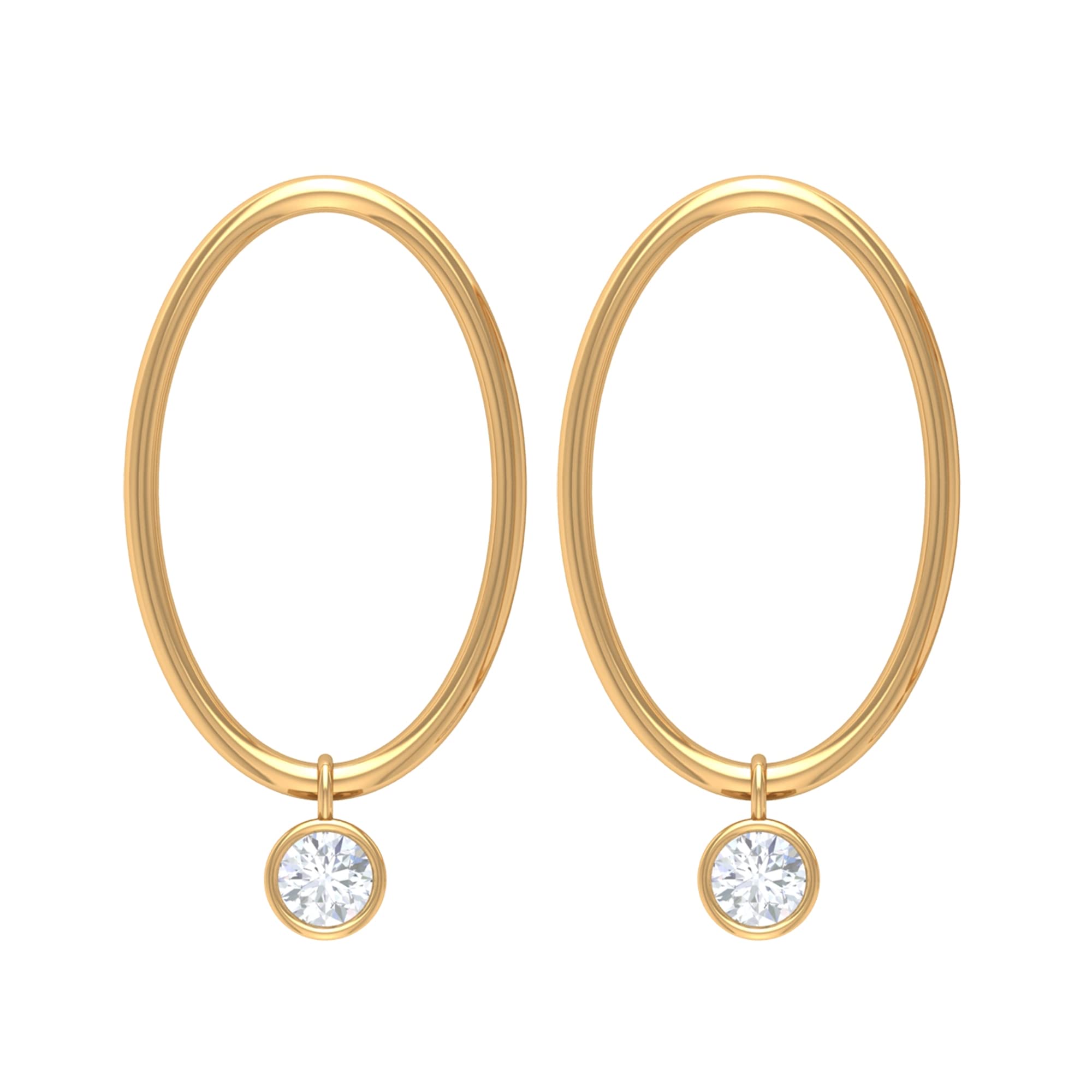 14K Solid Gold Diamond Hoop Drop Earrings - Bezel Set April Birthstone Earrings | Elegant Open Circle Design for Women | Perfect Gift for Anniversary, Birthday & Special Occasions