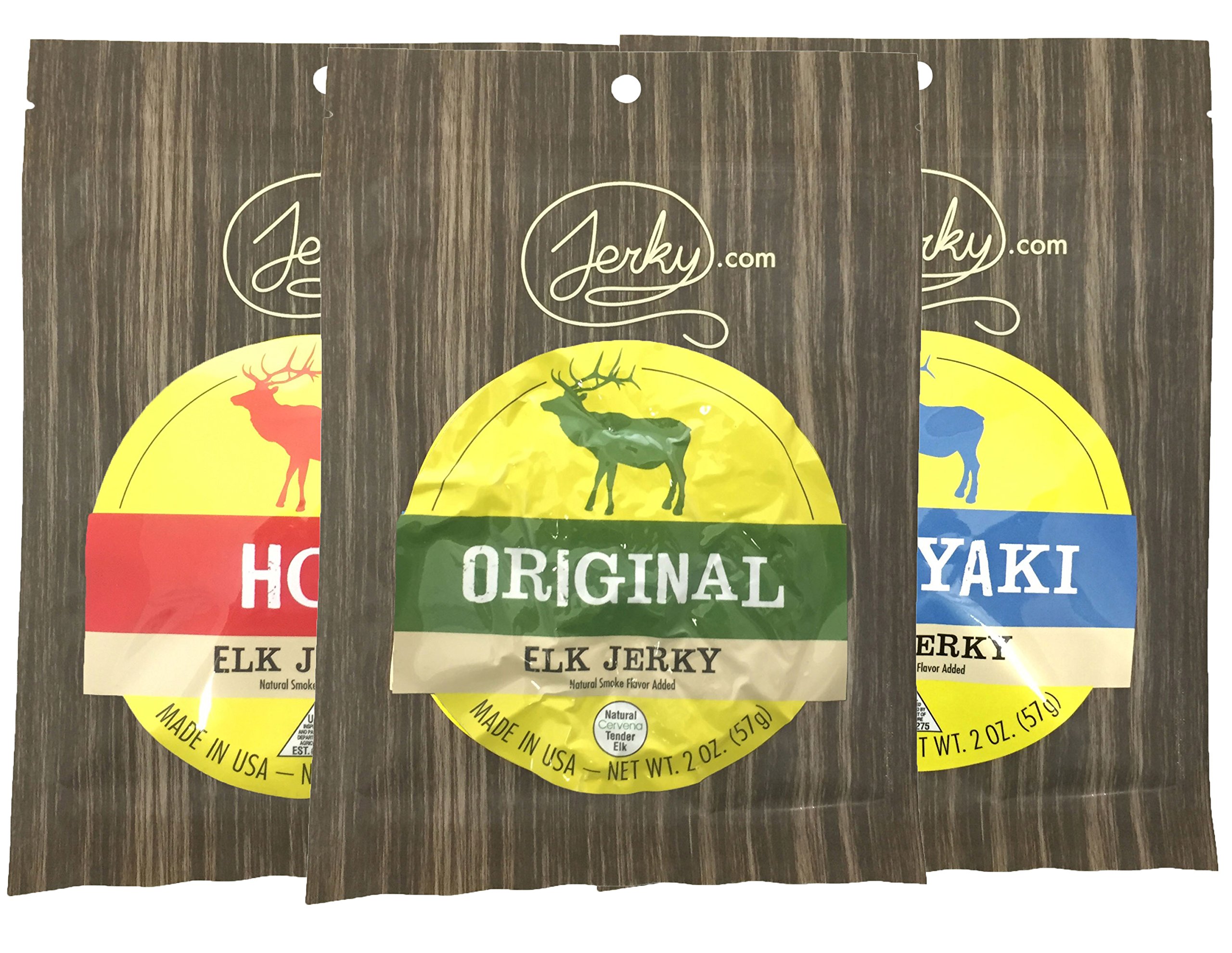 Premium Exotic Elk Jerky Sampler - All-Natural Wild Game Meat Snacks, High-Protein Healthy Snacks for Adults - No Preservatives, Gluten-Free - Perfect for Hiking, Camping & Keto Diet - 1.75oz (3-Pack)