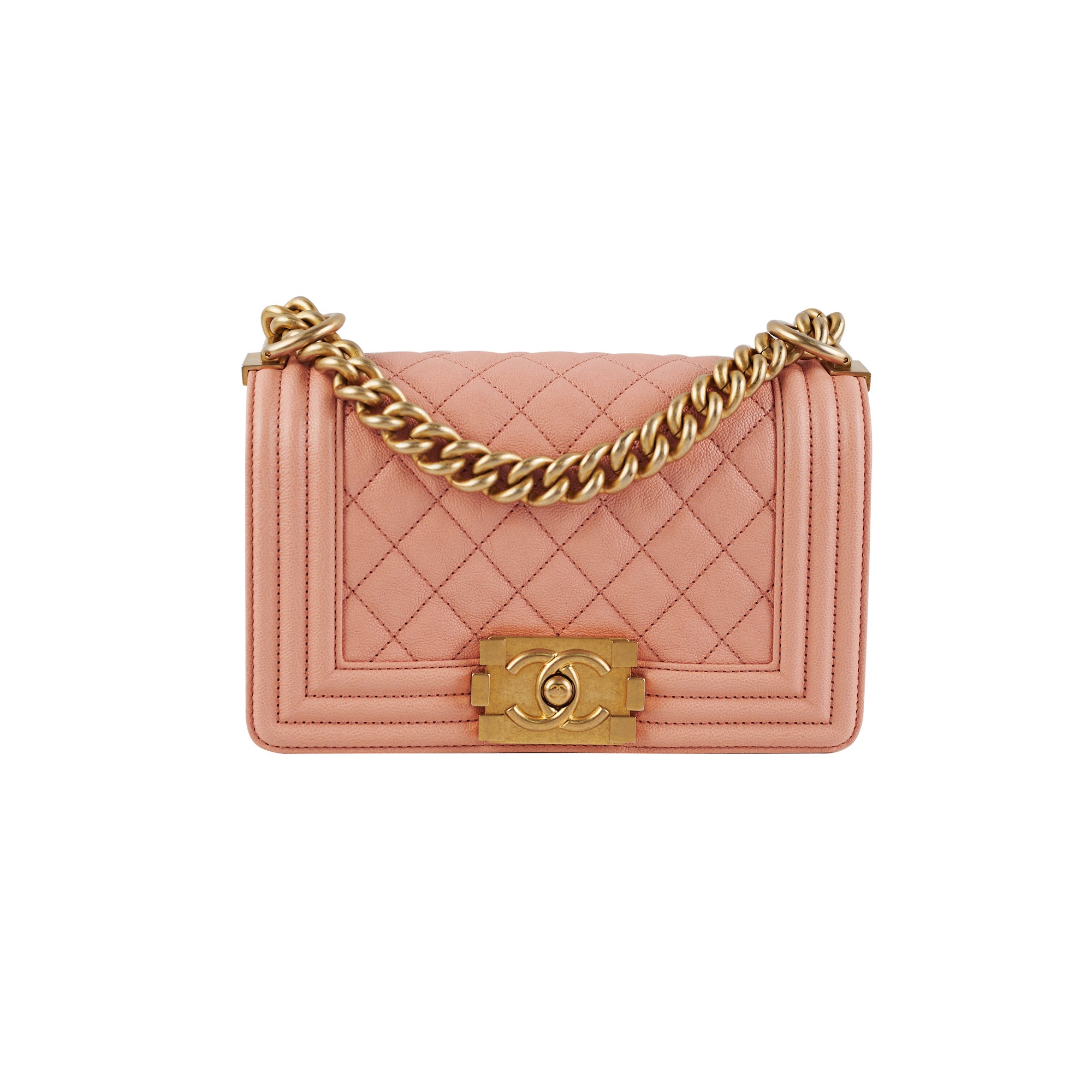 Chanel Small Boy Bag in Caviar Leather Coral Pink - Luxury Crossbody Bag for Women, Perfect for Parties & Date Nights