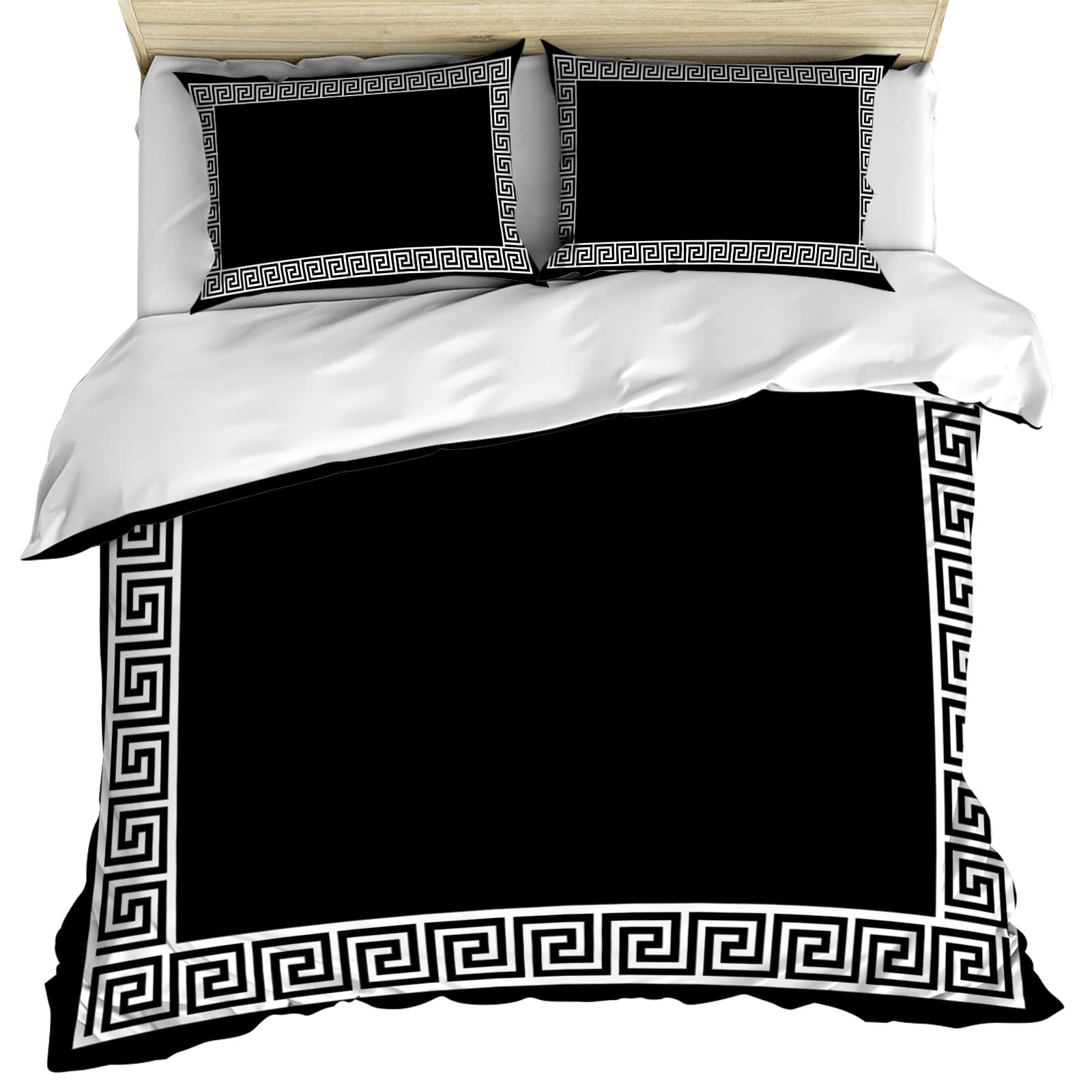 AmbeHome 3-Piece Full Size Duvet Cover Set - Soft Microfiber Chinese Floral Comforter with Pillowcases | Black Elegant Bedding for Master Bedroom & Guest Room Decor