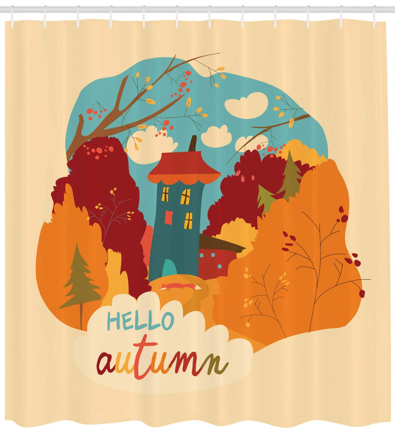 Ambesonne Autumn Shower Curtain - Fall Leaves & Tree Design with Calligraphy, 105