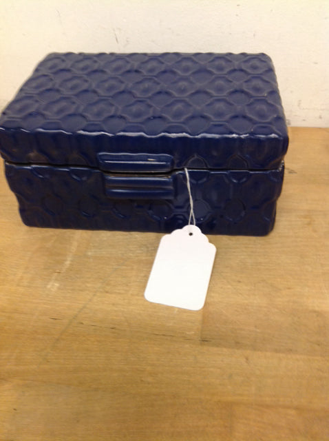 9-Inch Blue Ceramic Decorative Storage Box - Perfect for Jewelry, Keepsakes & Home Decor Organization