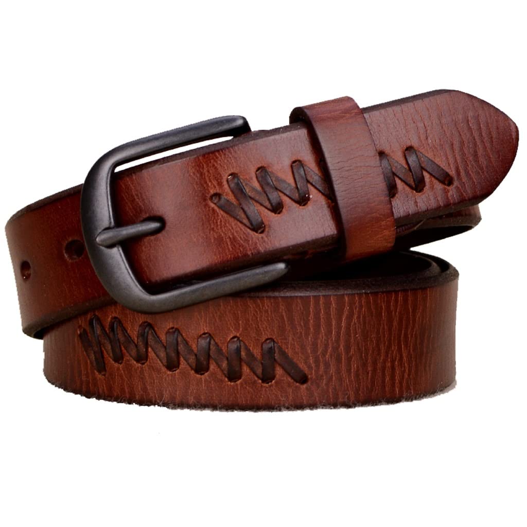 Premium Thick First Layer Cowhide Leather Belt for Women - Handmade Wide Waist Belt with Pin Buckle - Trendy Casual Jeans Belt - 110cm (Color A) - Perfect for Everyday Wear, Office, and Denim Outfits