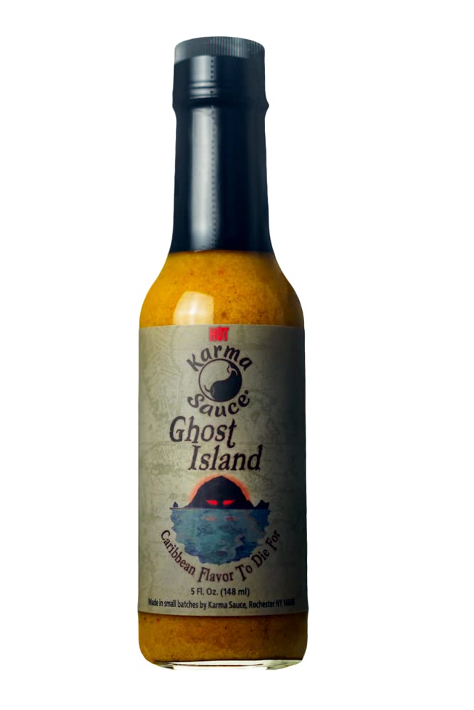 Ghost Island Hot Sauce - Extra Hot Caribbean Style Pepper Sauce with Habanero, Bhut Jolokia & Fattali Peppers | All-Natural, No Preservatives, Extract-Free | Made in USA | 5 fl oz Bottle | Perfect for Tacos, Wings, BBQ & Spicy Food Lovers