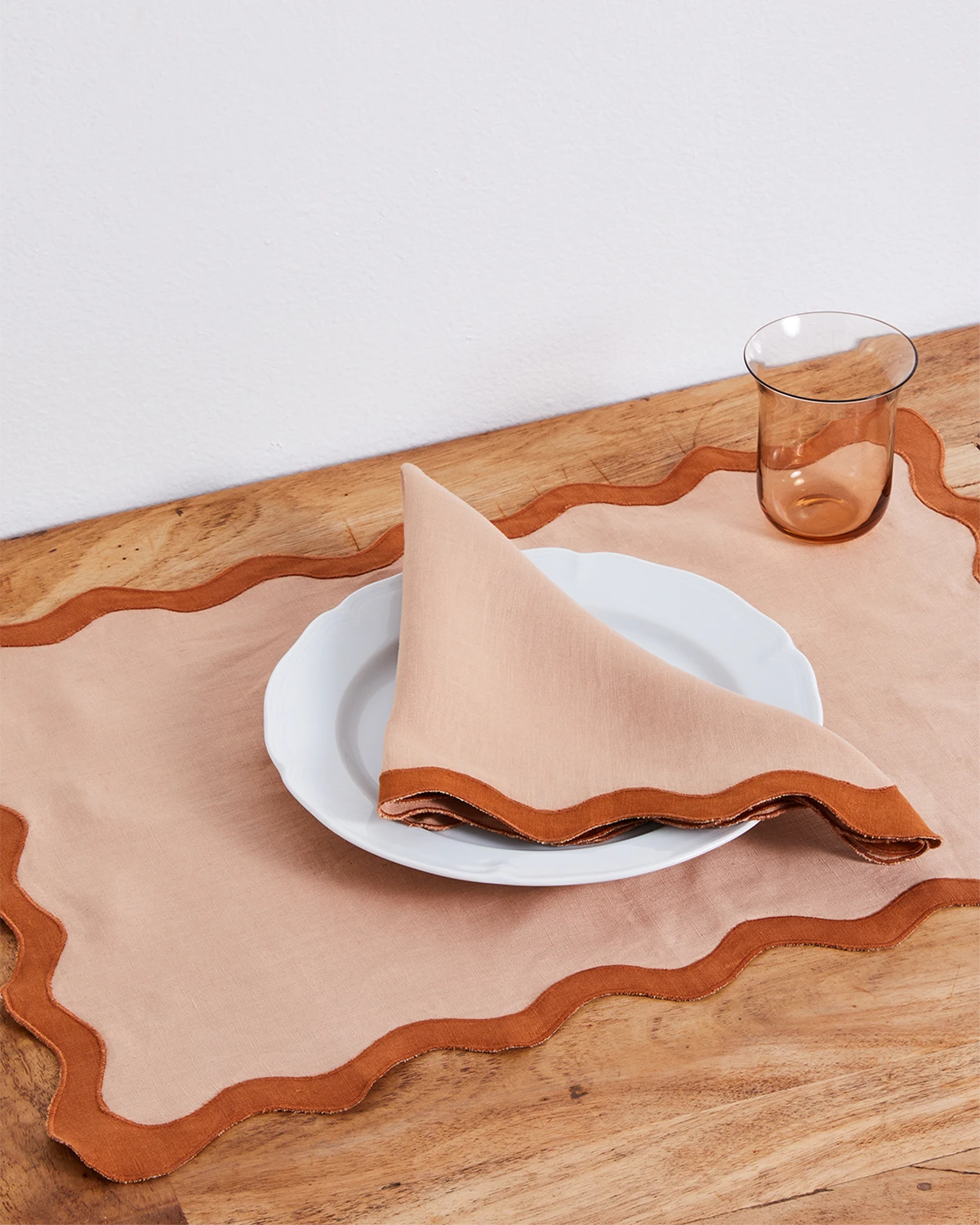 Premium 100% French Flax Linen Napkins Set of 4 - Terracotta & Rust Scalloped Edge for Elegant Dining & Home Decor