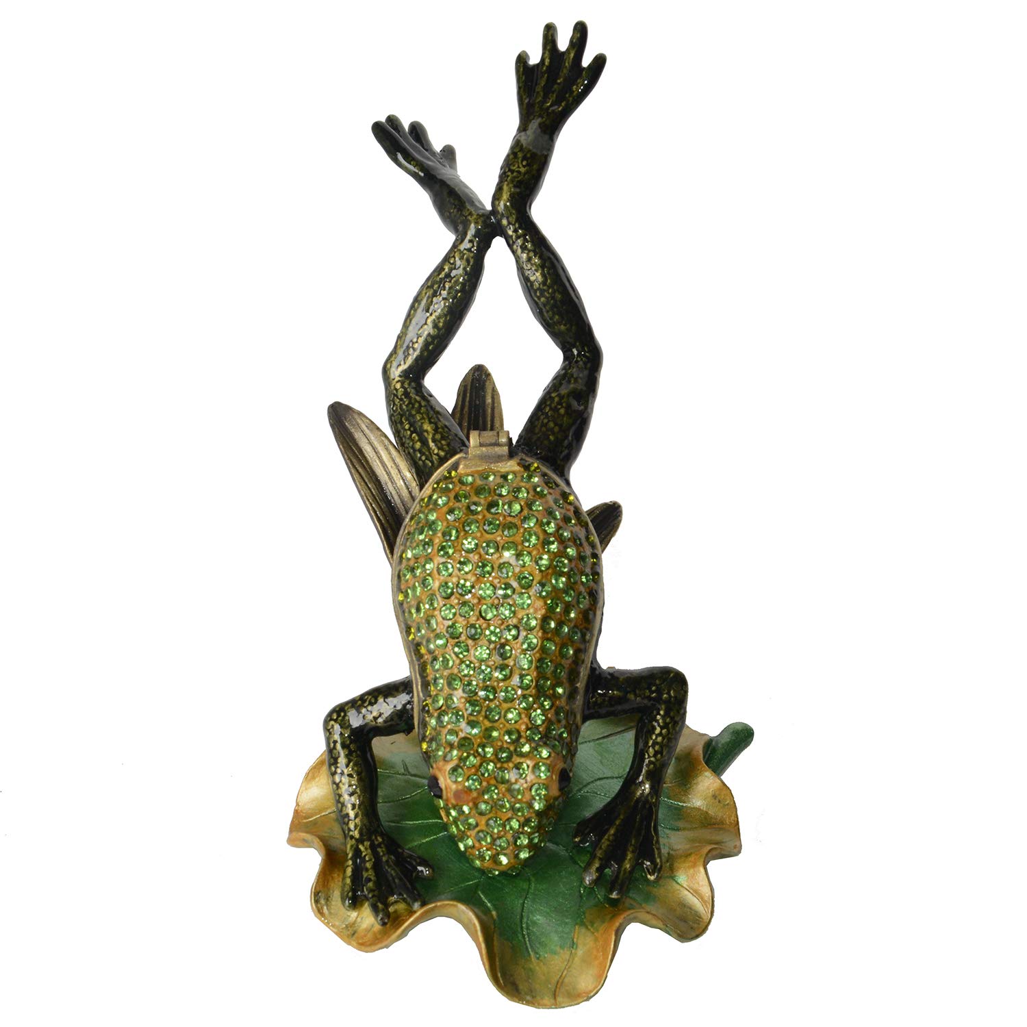 Hand-Painted Crystal Frog Jewelry Box with Hinged Lid - Decorative Trinket Box for Rings & Earrings - Animal Figurine Collectible Gift for Home Decor & Feng Shui
