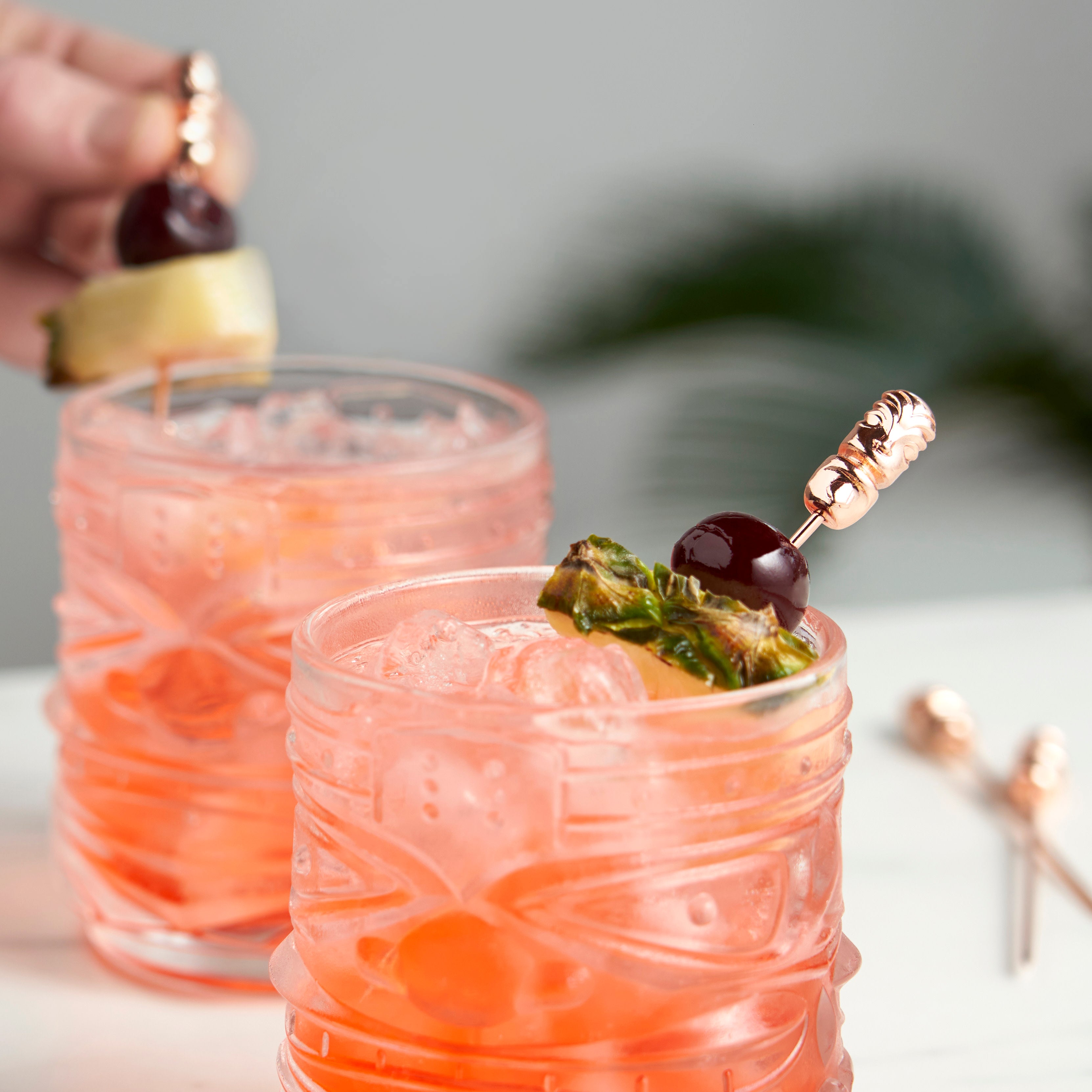 Premium Copper Tiki Cocktail Picks Set of 4 - Hawaiian Themed Drink Stirrers for Tropical Cocktails, Party Decor & Home Bar Accessories - Perfect for Luau Parties, Summer BBQs & Beach Themed Events