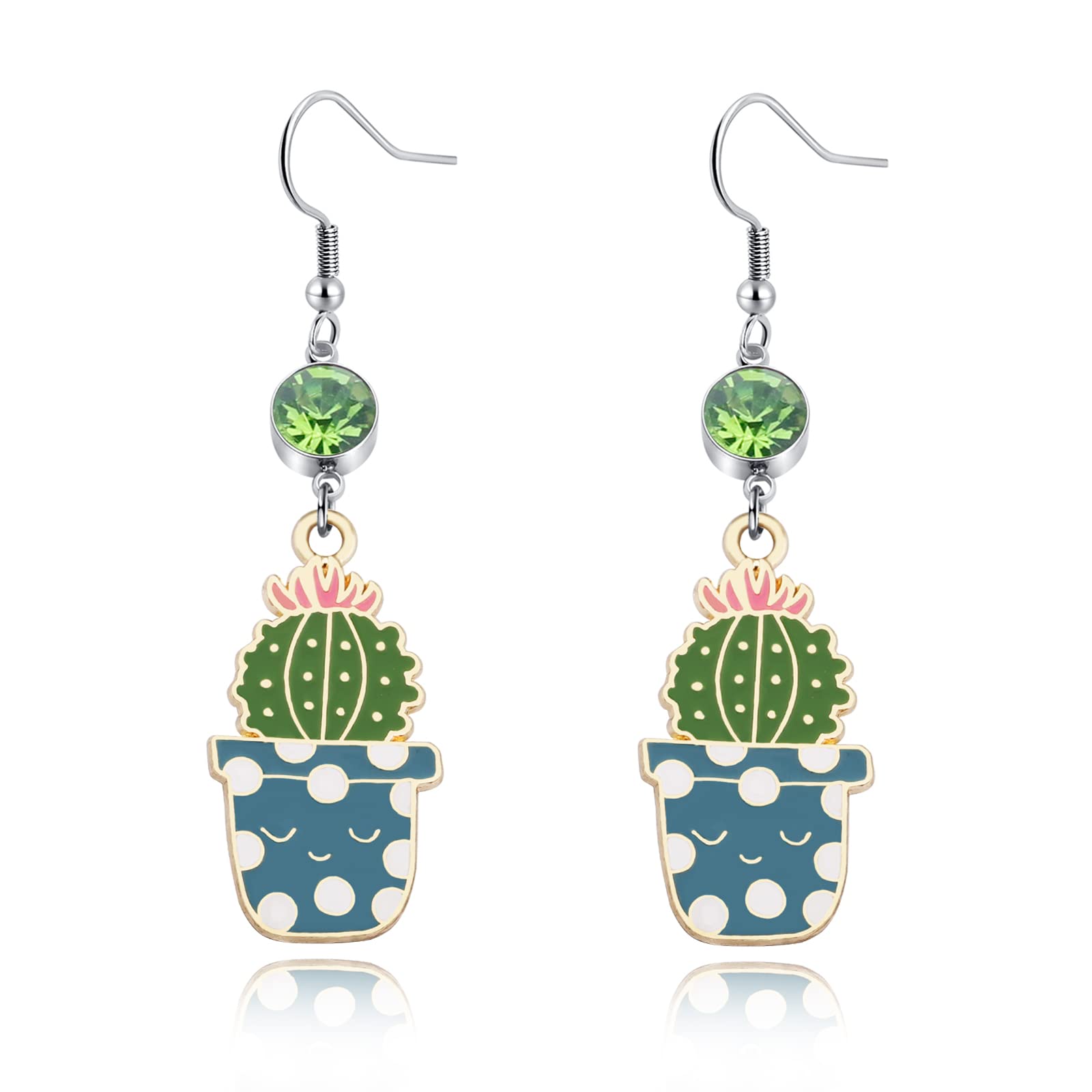 Green Cactus Potted Plant Dangle Earrings for Women - Unique Garden Jewelry for Women & Girls - Sweet Creative Botanical Earrings (1 Pair) - Perfect for Spring Fashion, Gardening Enthusiasts & Nature Lovers