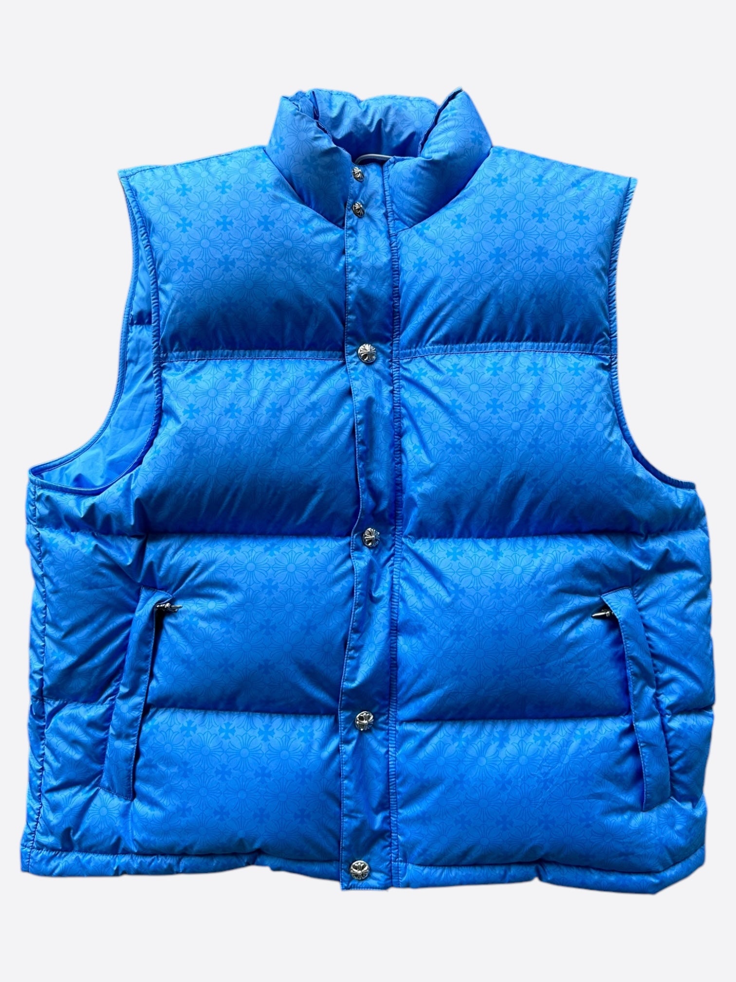 Chrome Hearts Blue Cross Jacquard Puffer Vest for Men & Women - Stylish Winter Fashion Jacket for Outdoor Activities & Streetwear