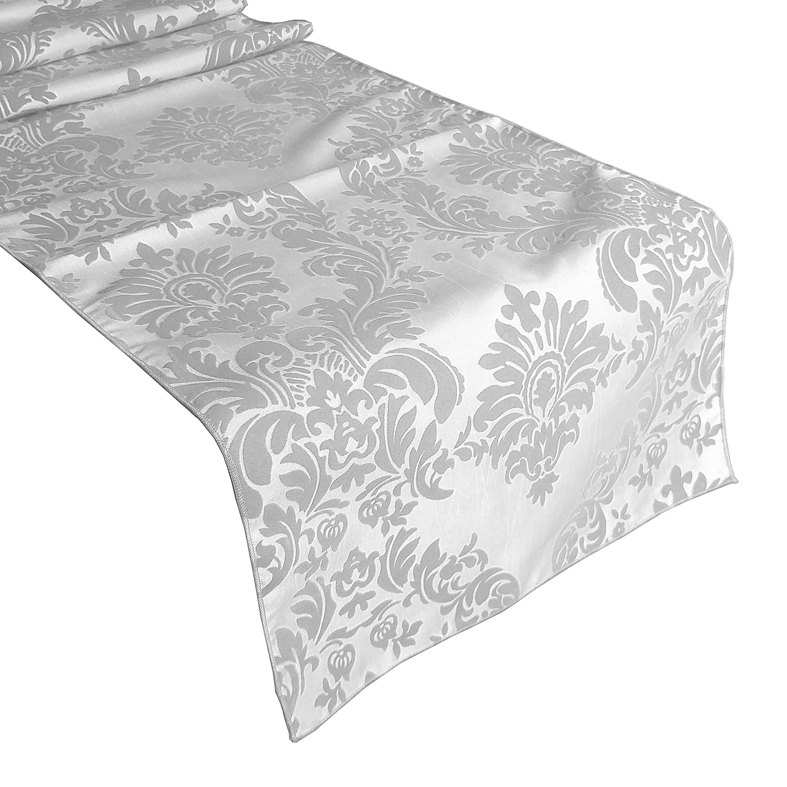 Elegant White Damask Table Runner 12