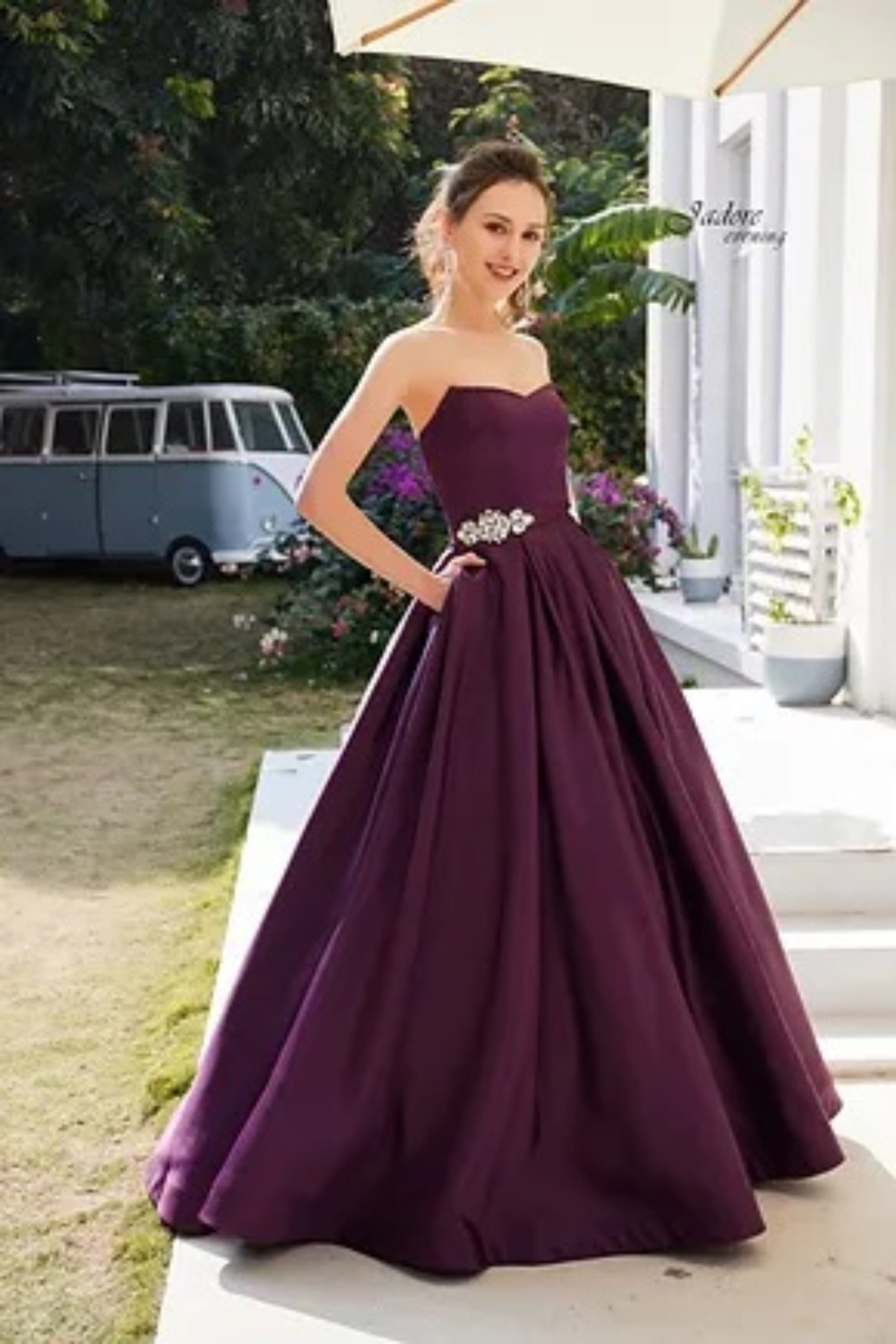 J'adore Strapless Sleeveless Satin Ball Gown Evening Dress J21018 - Perfect for Prom, Wedding & Formal Events