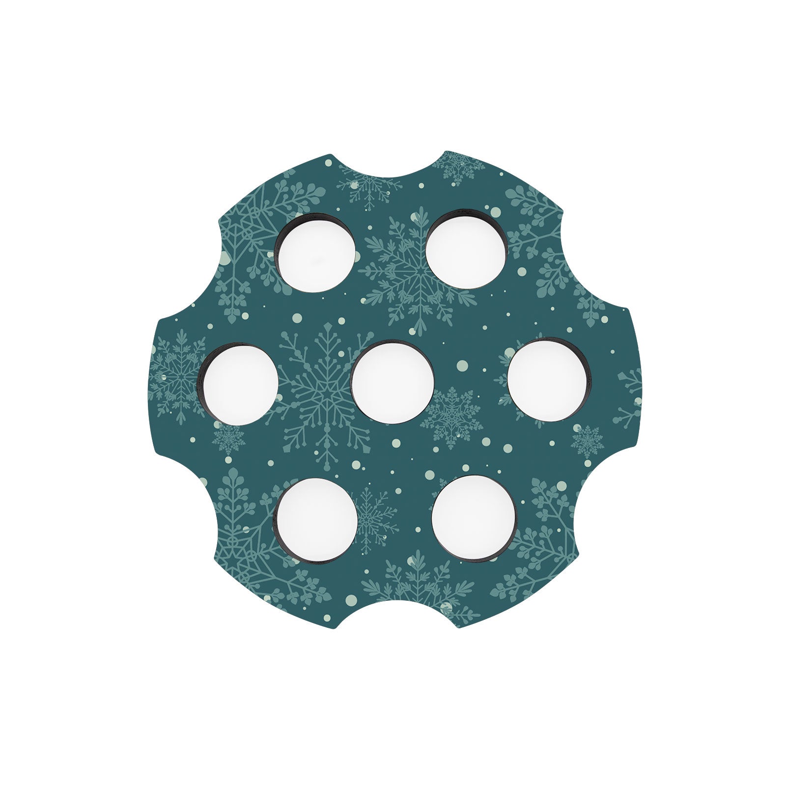 6-Shot Wooden Shot Glass Holder with Bottle Stopper - Snowflake Design - Perfect for Parties, Bars, and Home Entertaining