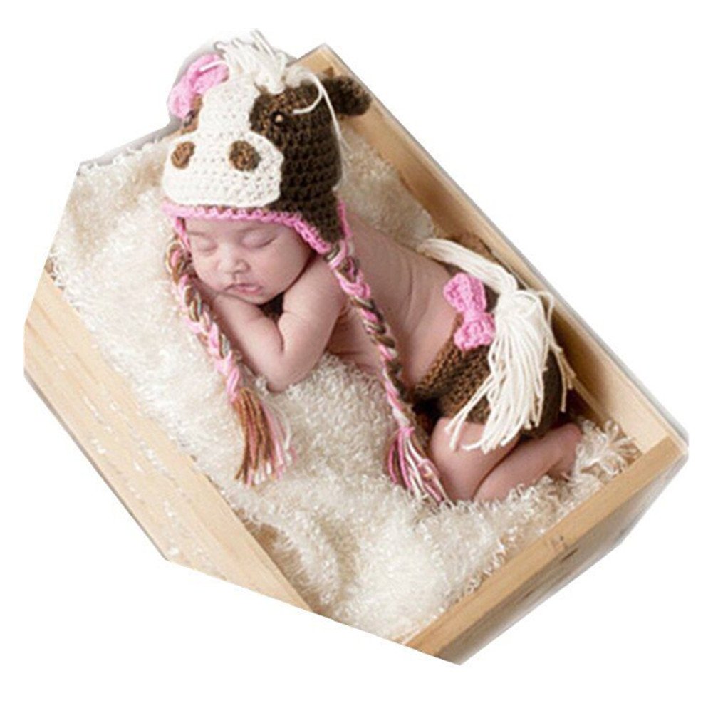 Adorable Newborn Baby Photography Props - Crochet Knit Outfits for Boys & Girls - Cute Animal Costume Set with Horse Hat & Pants - Perfect for First Photo Shoots, Baby Showers & Milestone Pictures