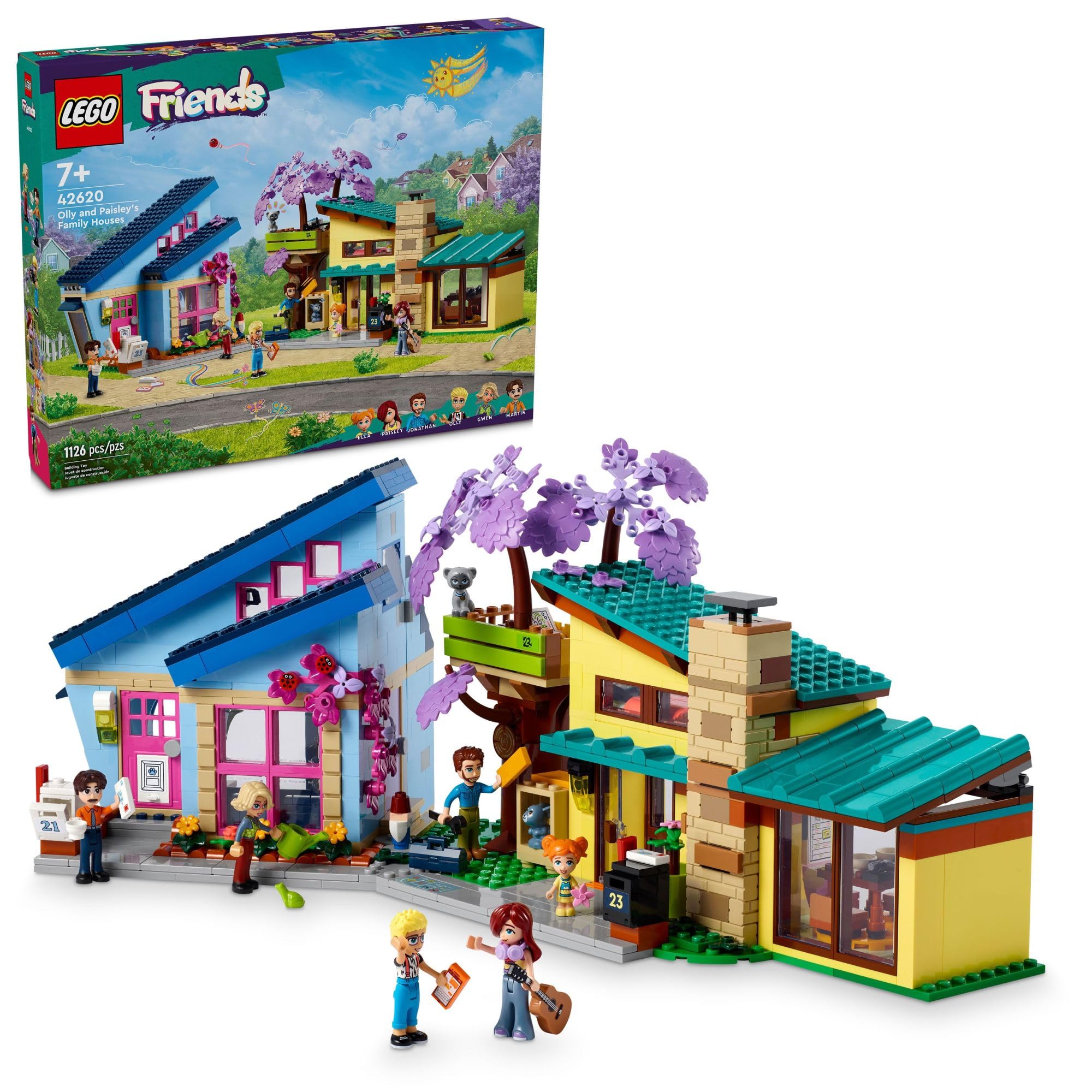 LEGO Friends Olly and Paisley's Family Houses Building Set with 5 Mini-Doll Figures - Creative Play Toy for Kids Ages 7+, Two-Story Dollhouse with Treehouse - Perfect Birthday Gift for Girls and Boys | Great for Imaginative Play, Storytelling & Room Decor